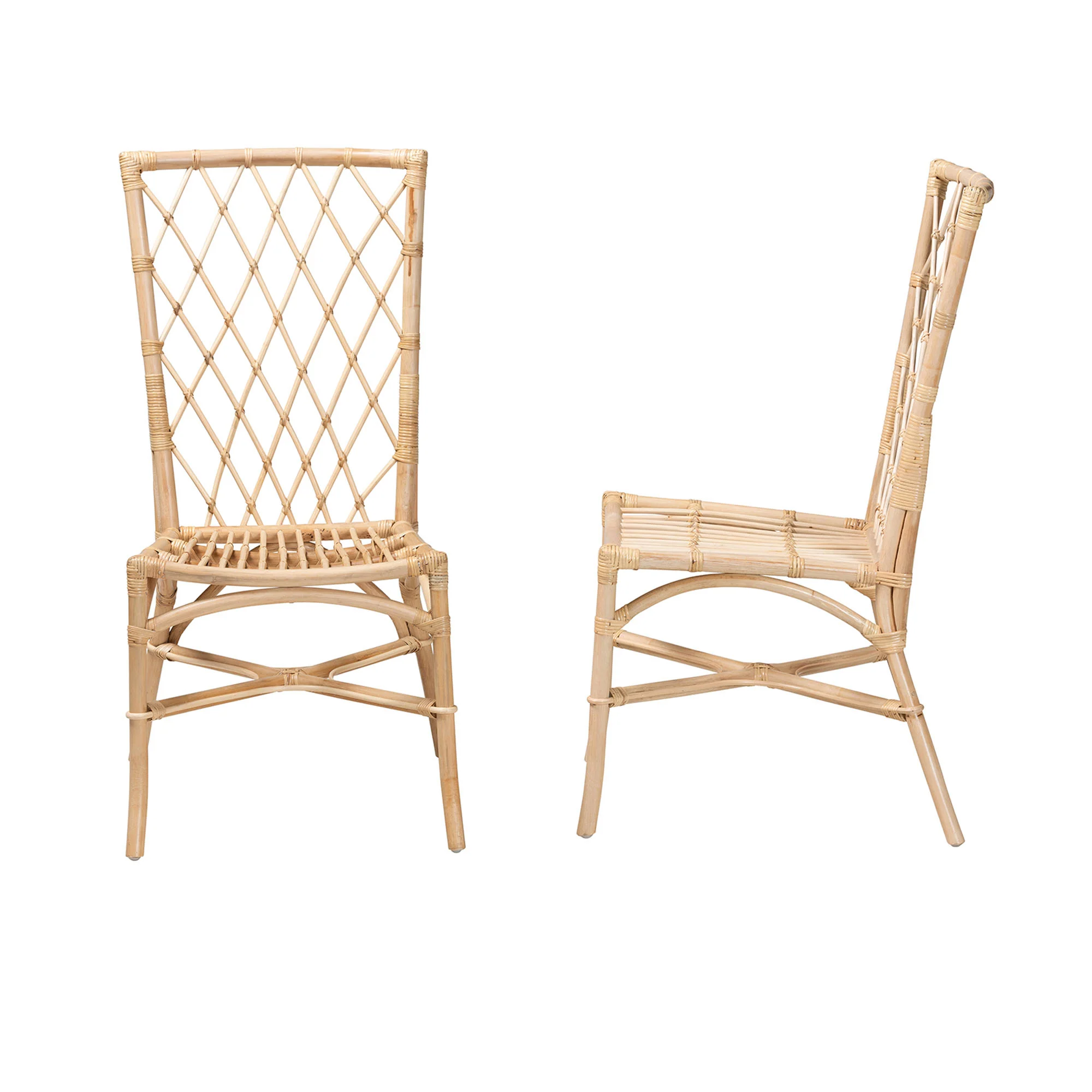 Baxton Studio bali & pari Doria Modern Bohemian Natural Brown Rattan 2-Piece Dining Chair Set - Image 4