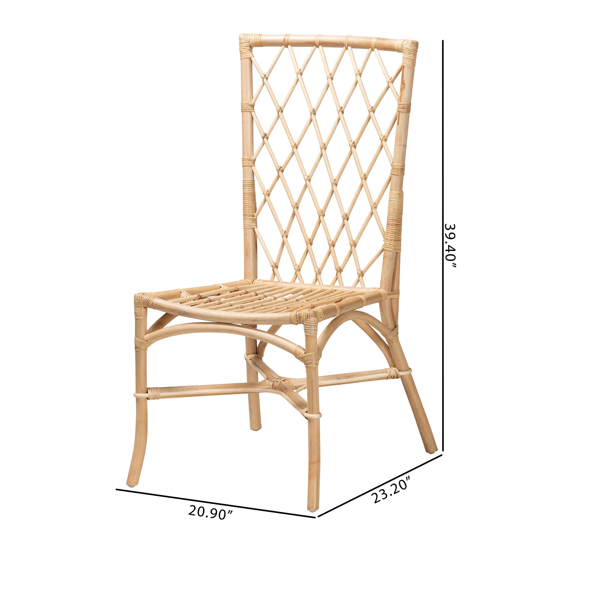 Baxton Studio bali & pari Doria Modern Bohemian Natural Brown Rattan 2-Piece Dining Chair Set - Image 8