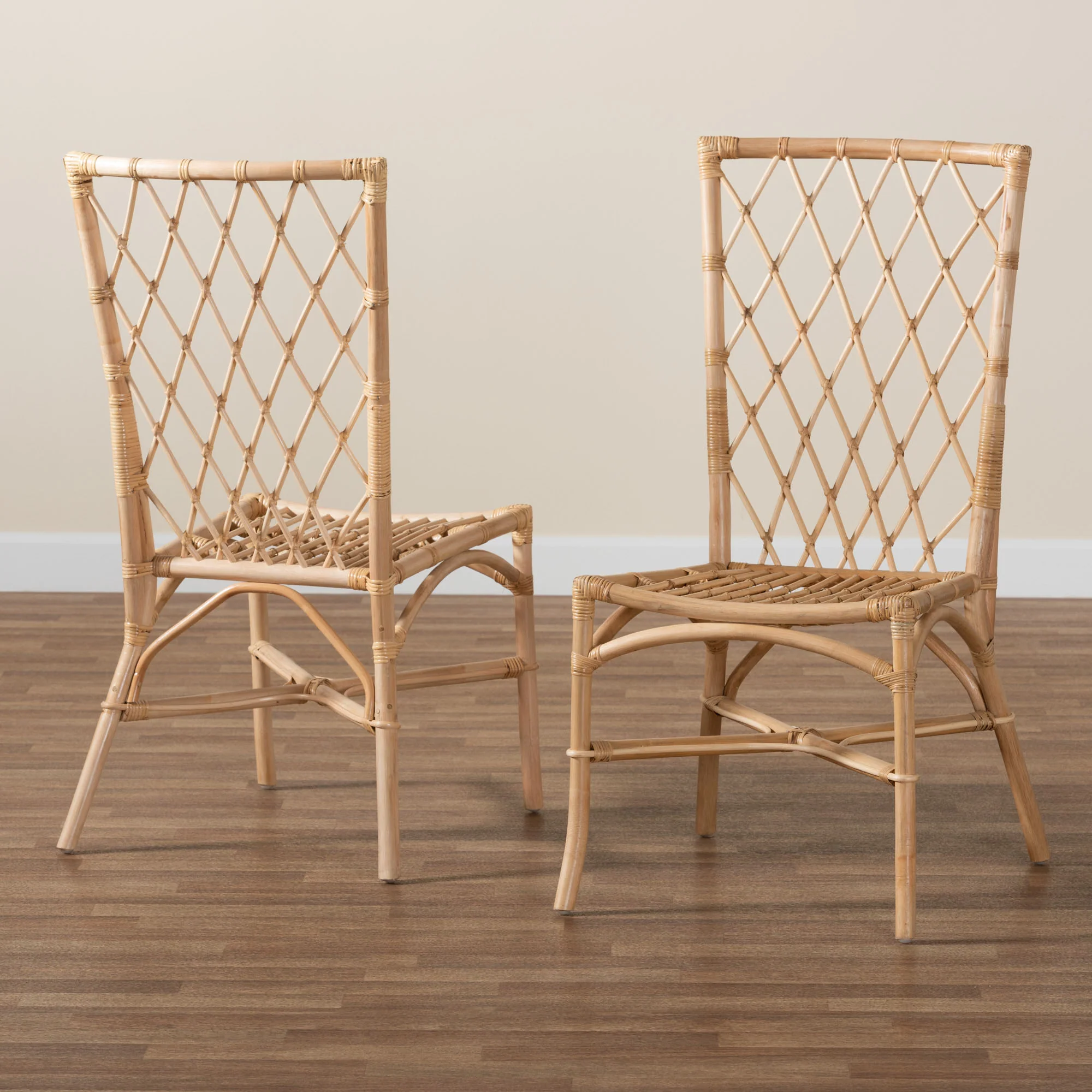 Baxton Studio bali & pari Doria Modern Bohemian Natural Brown Rattan 2-Piece Dining Chair Set - Image 9