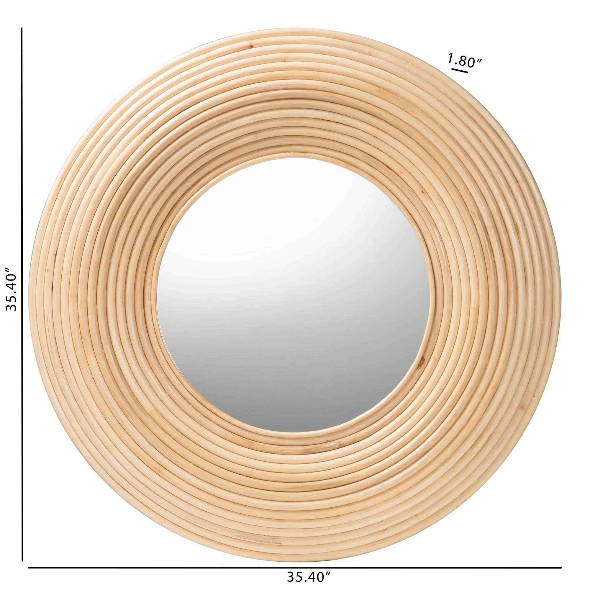 Baxton Studio bali & pari Drucilla Modern Bohemian Natural Brown Rattan Round Accent Wall Mirror - Image 4