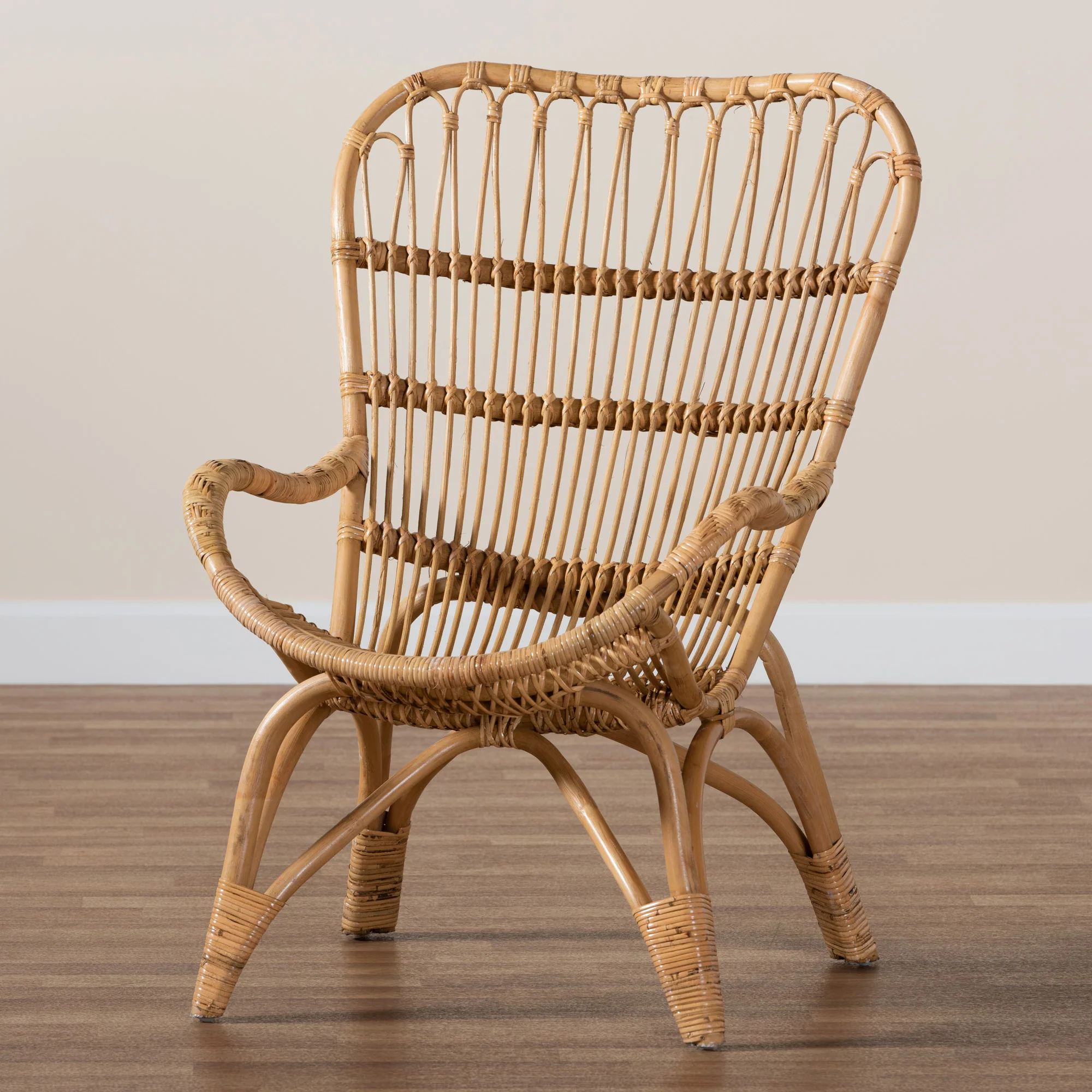 Baxton Studio bali & pari Earvin Modern Bohemian Natural Brown Rattan Armchair - Image 9