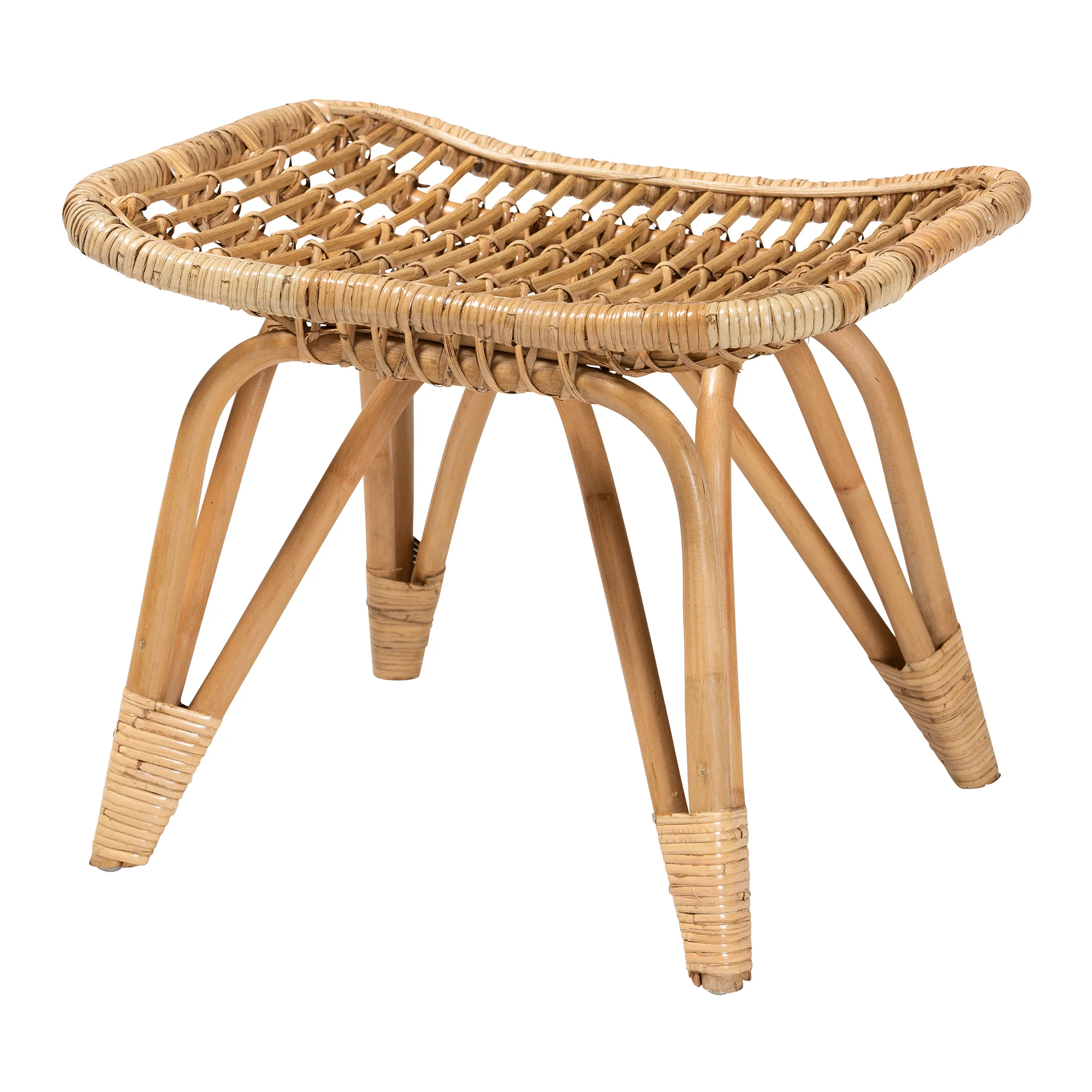Baxton Studio bali & pari Earvin Modern Bohemian Natural Brown Rattan Footstool - Image 2