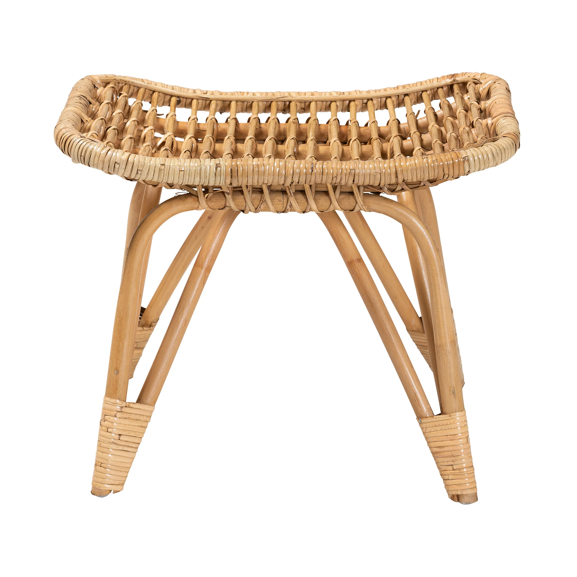 Baxton Studio bali & pari Earvin Modern Bohemian Natural Brown Rattan Footstool - Image 3