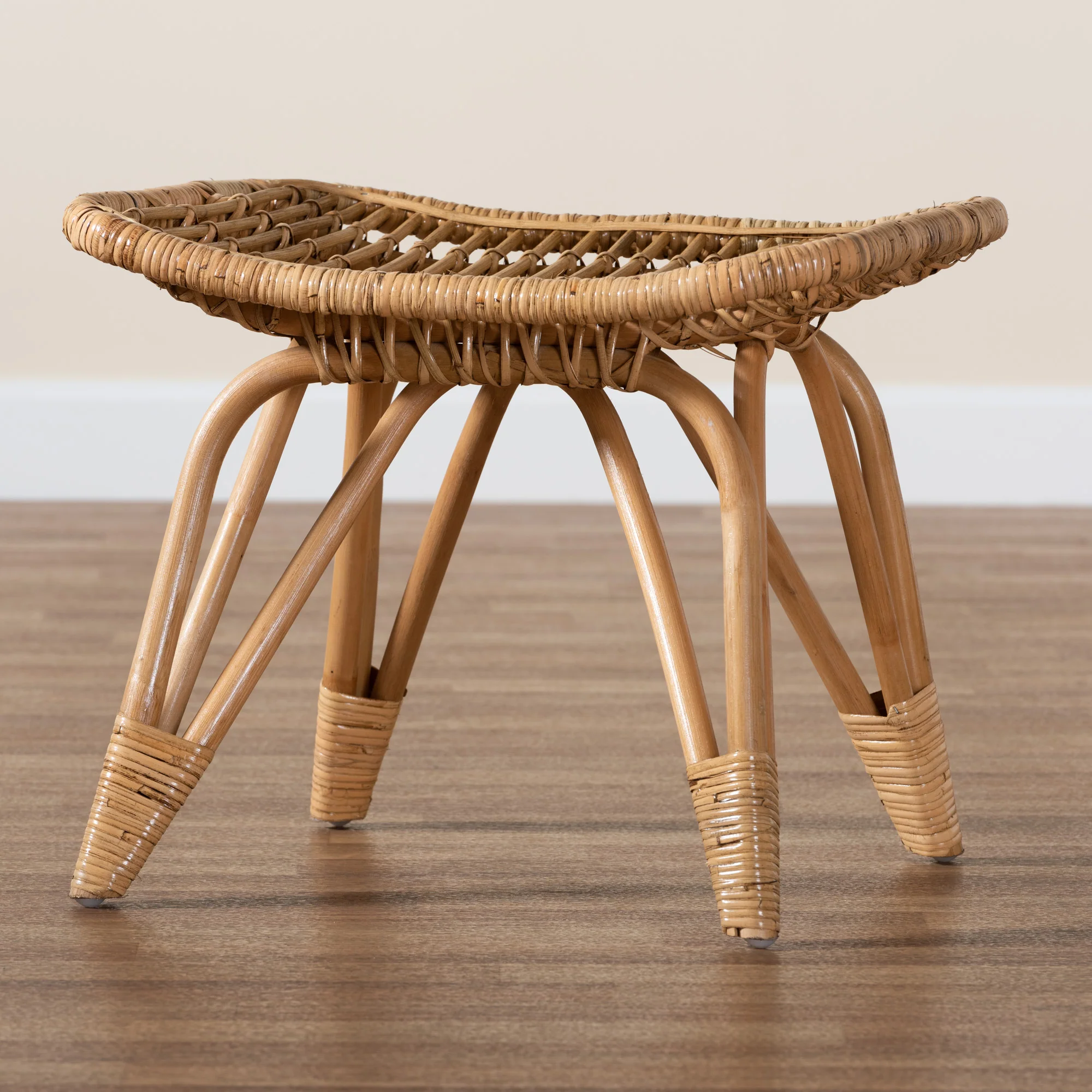 Baxton Studio bali & pari Earvin Modern Bohemian Natural Brown Rattan Footstool - Image 7