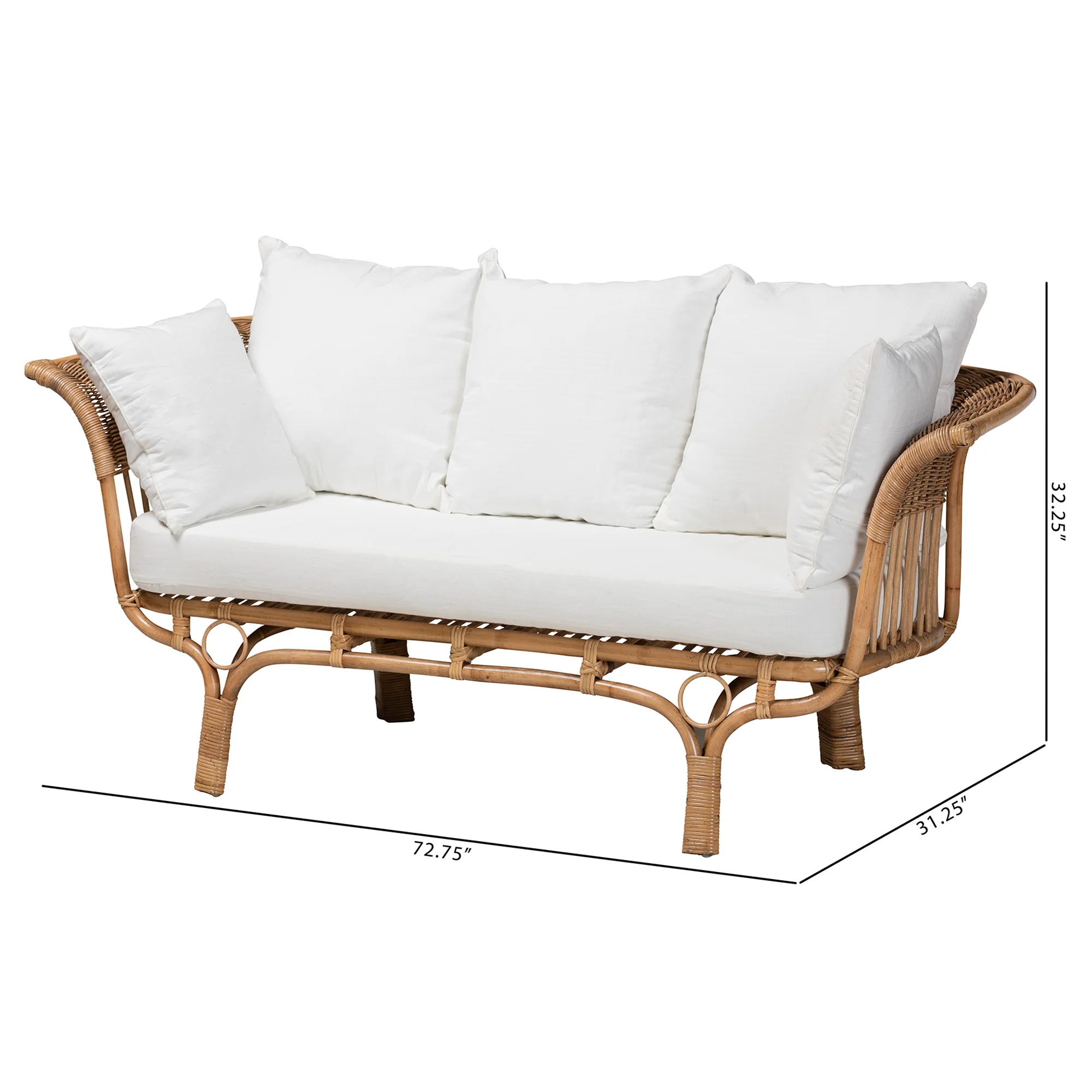Baxton Studio bali & pari Edana Modern Bohemian Natural Rattan Sofa With Cushion - Image 10