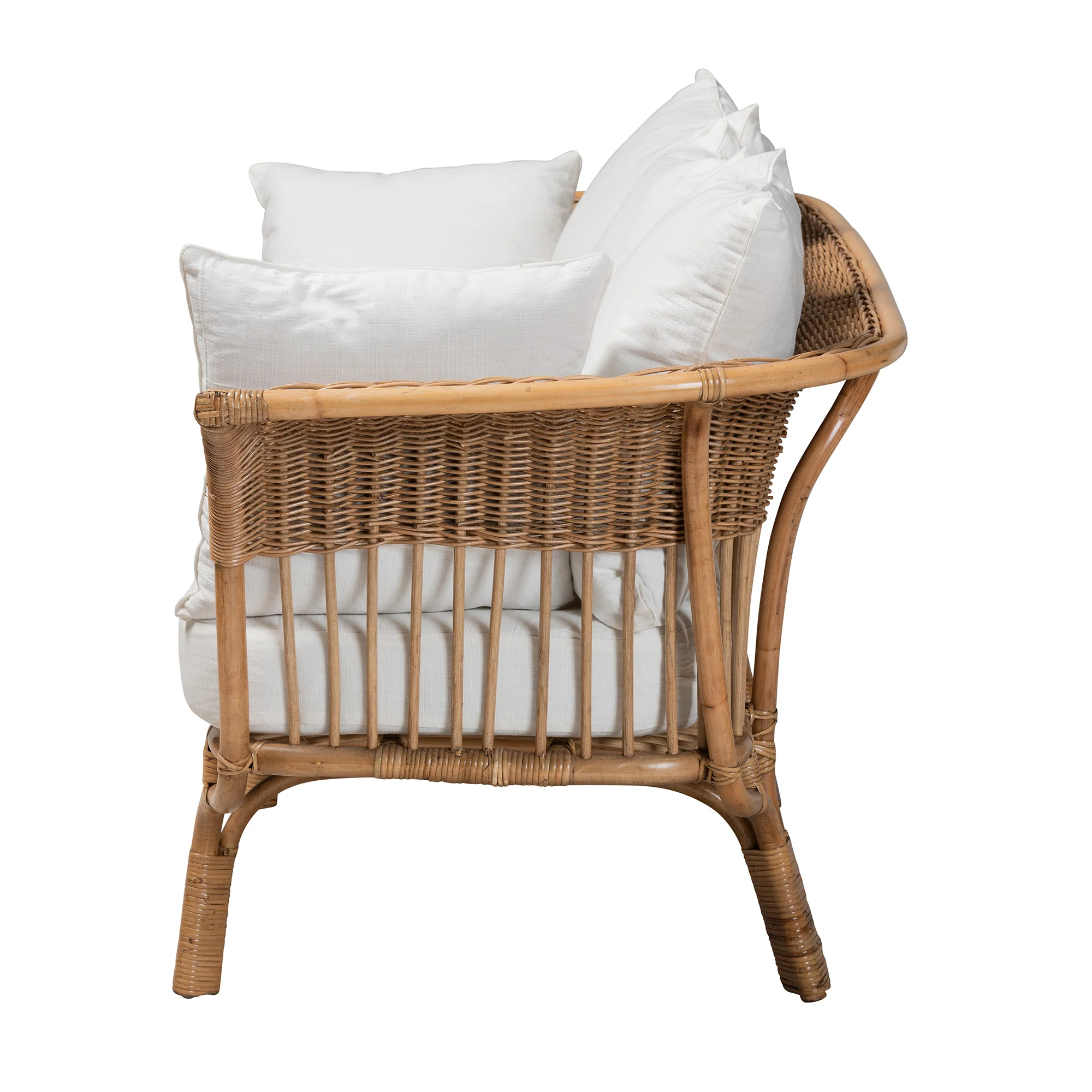 Baxton Studio bali & pari Edana Modern Bohemian Natural Rattan Sofa With Cushion - Image 4