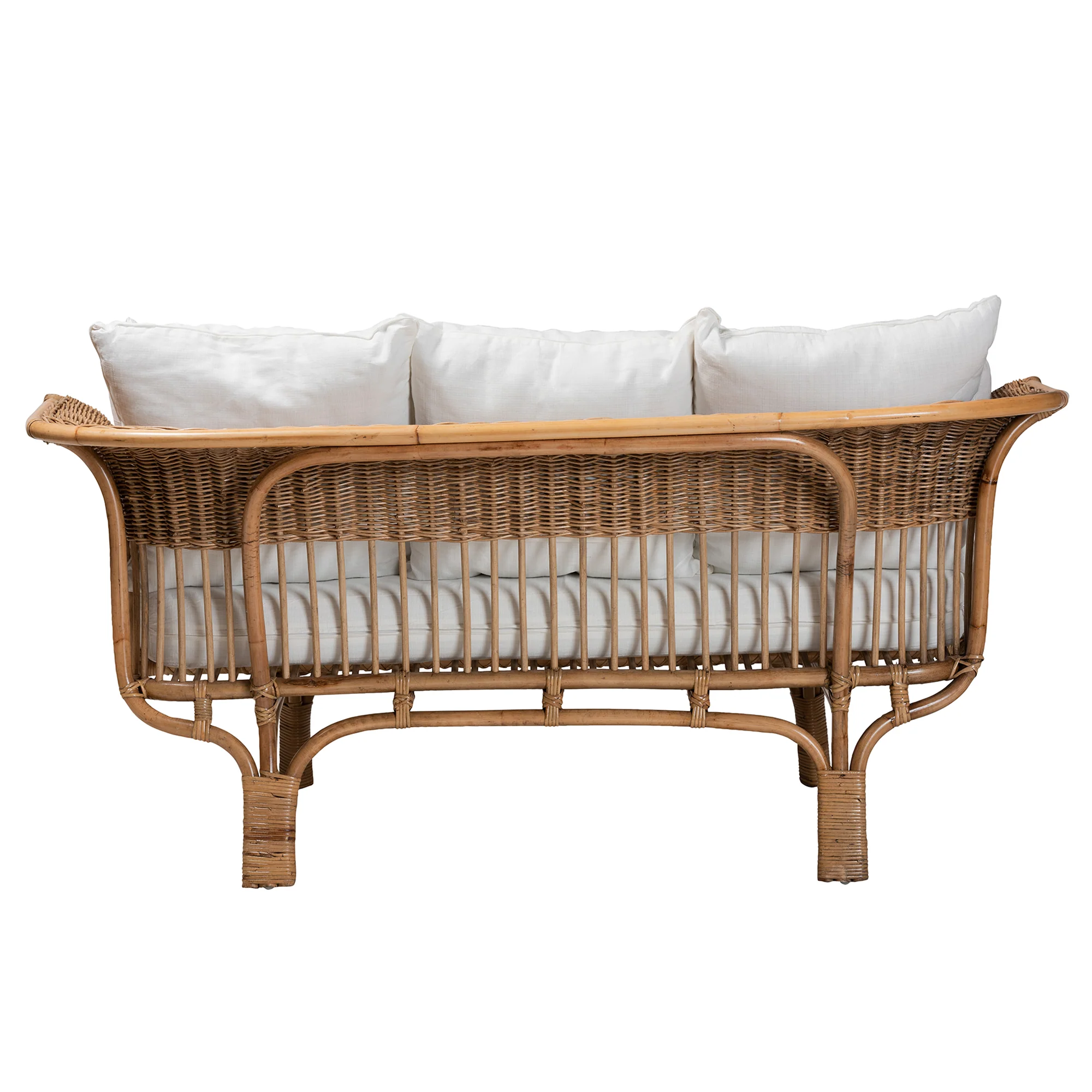 Baxton Studio bali & pari Edana Modern Bohemian Natural Rattan Sofa With Cushion - Image 5