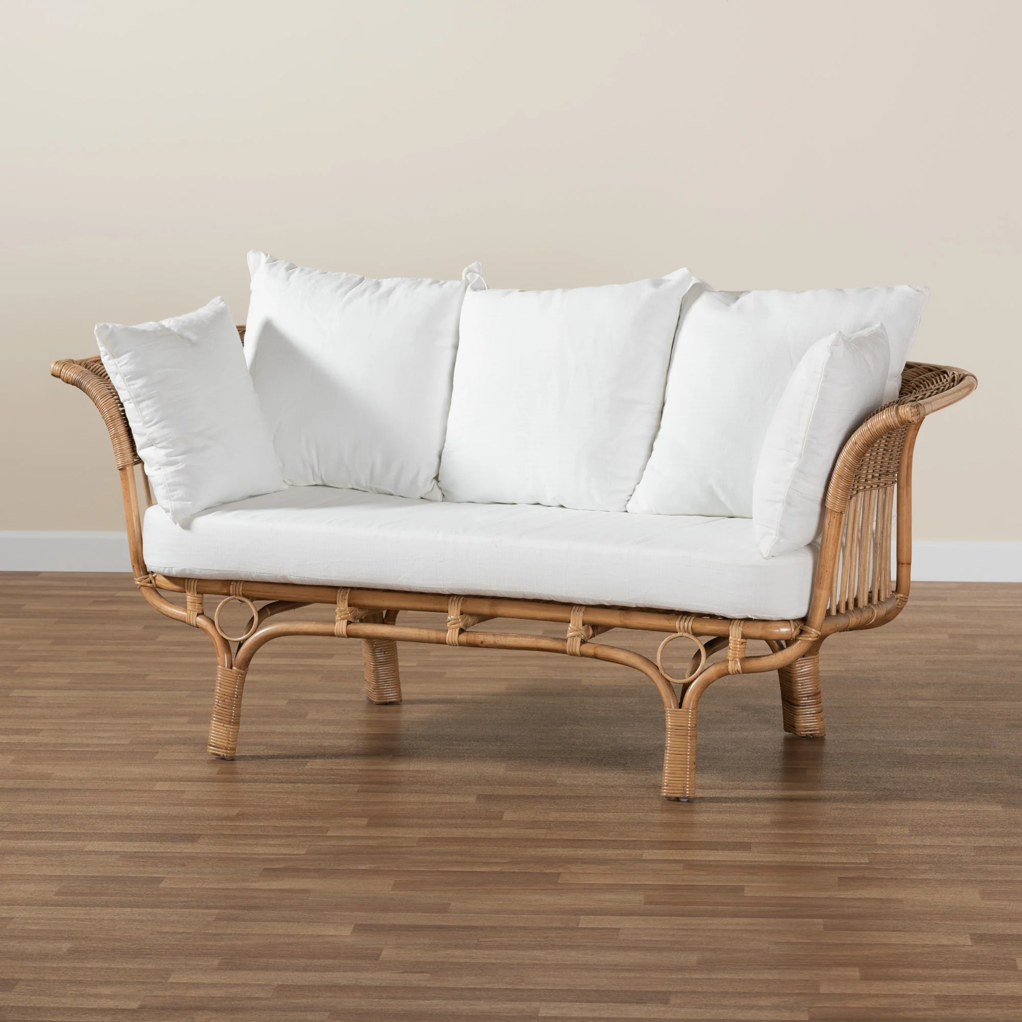 Baxton Studio bali & pari Edana Modern Bohemian Natural Rattan Sofa With Cushion - Image 9