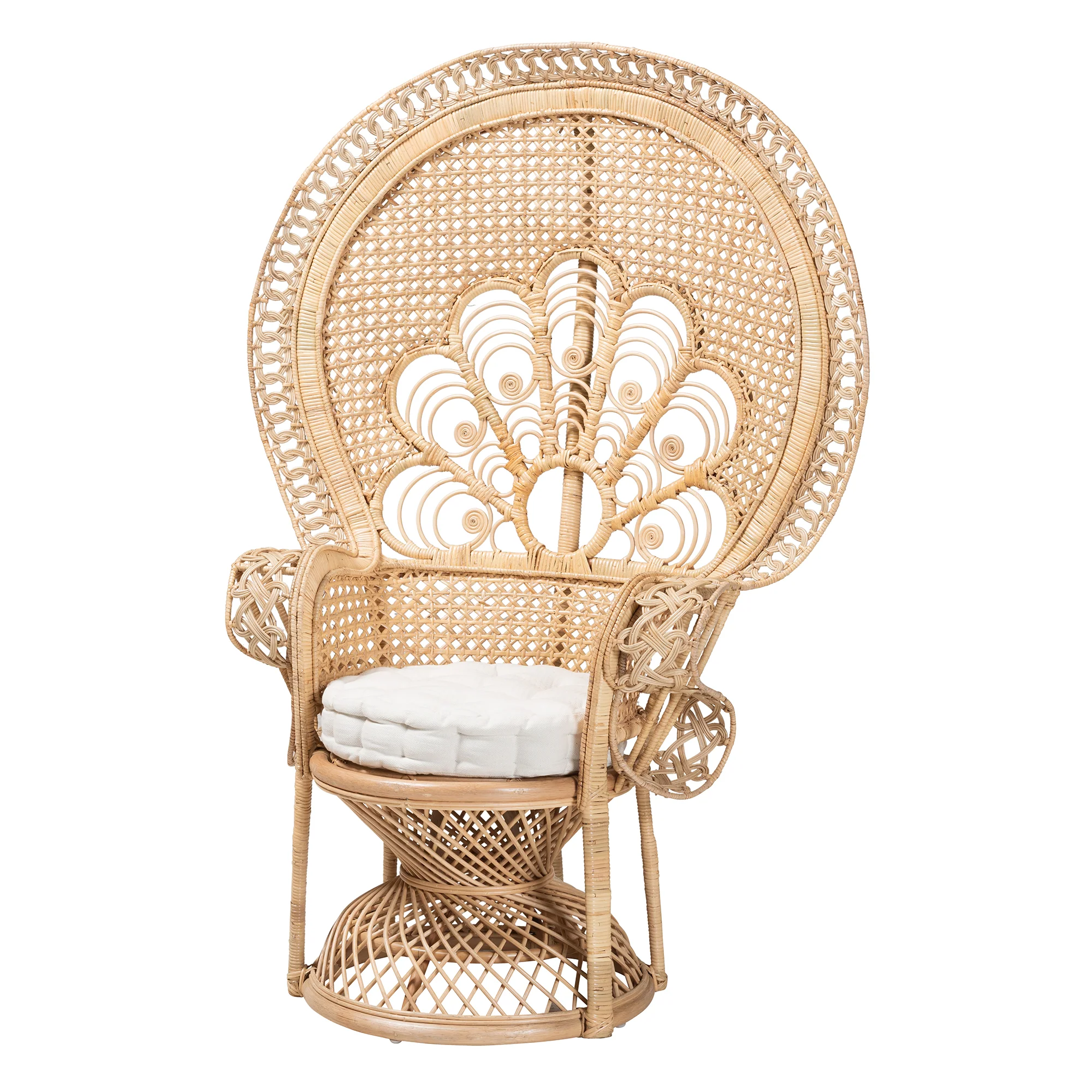 Baxton Studio bali & pari Ediva Modern Bohemian Natural Brown Rattan Peacock Accent Chair - Image 2
