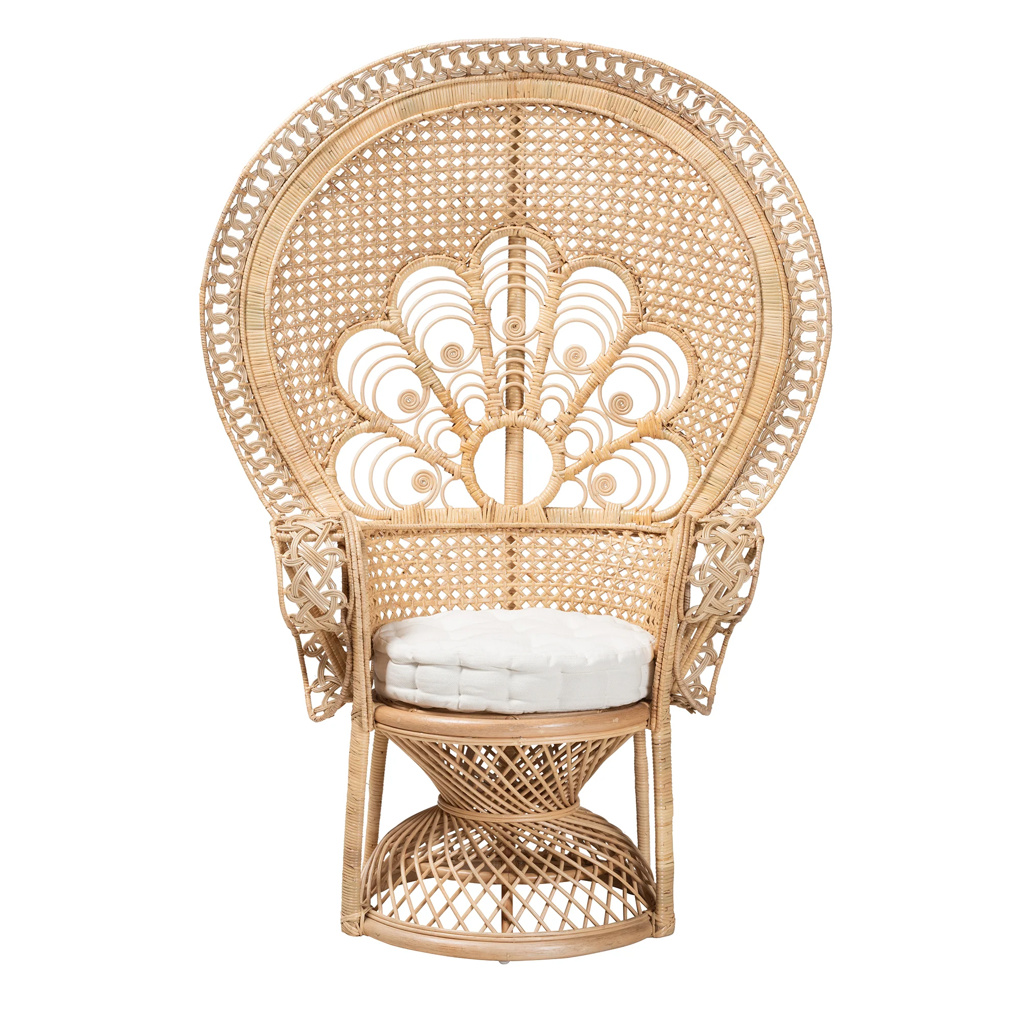 Baxton Studio bali & pari Ediva Modern Bohemian Natural Brown Rattan Peacock Accent Chair - Image 3