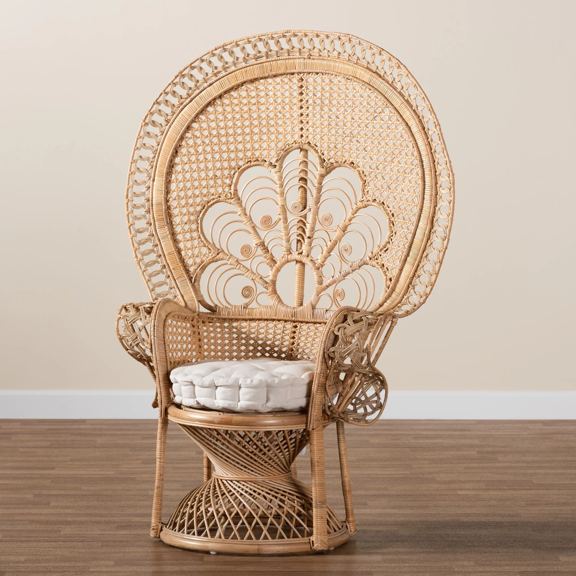Baxton Studio bali & pari Ediva Modern Bohemian Natural Brown Rattan Peacock Accent Chair - Image 9