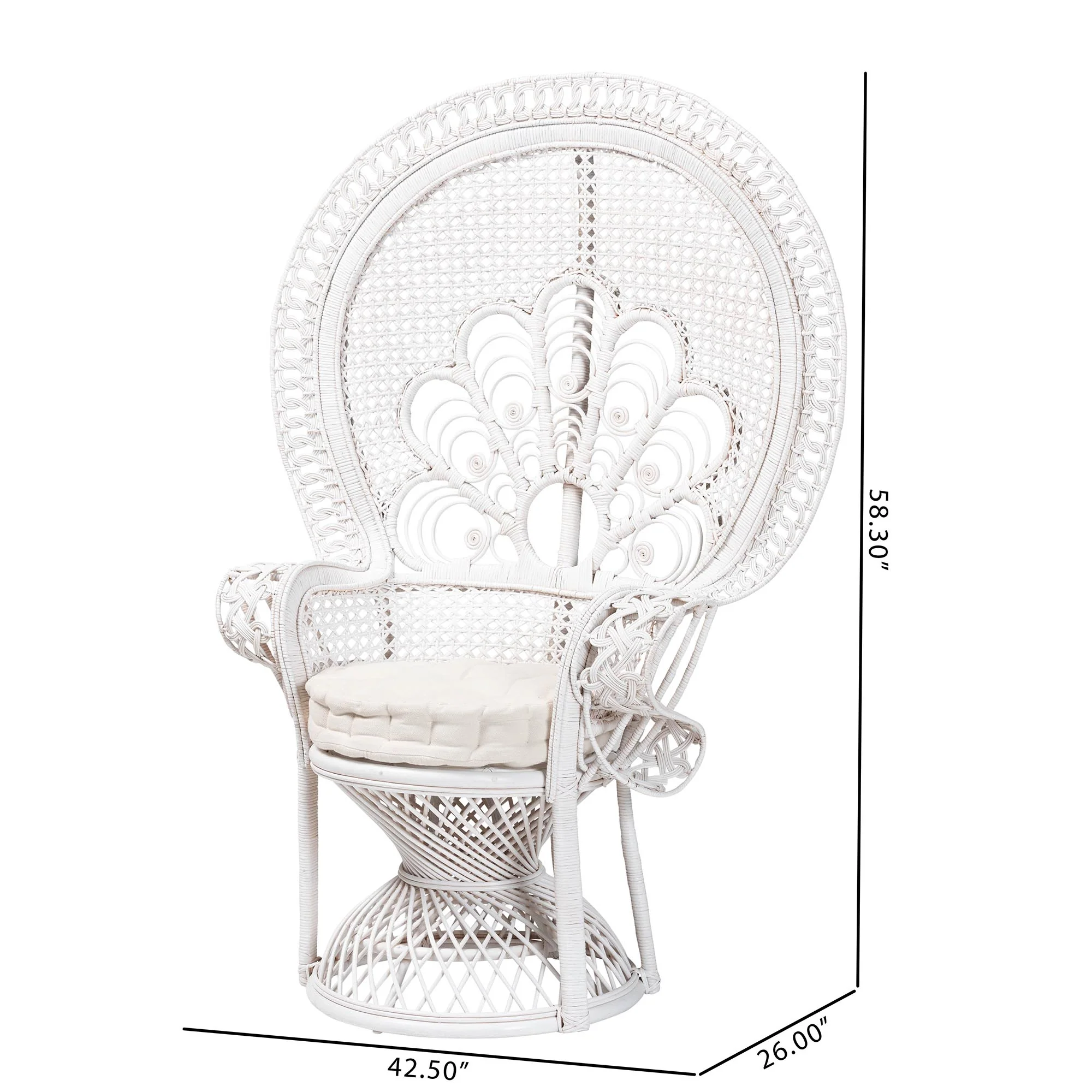 Baxton Studio bali & pari Ediva Modern Bohemian White Natural Rattan Peacock Accent Chair - Image 10