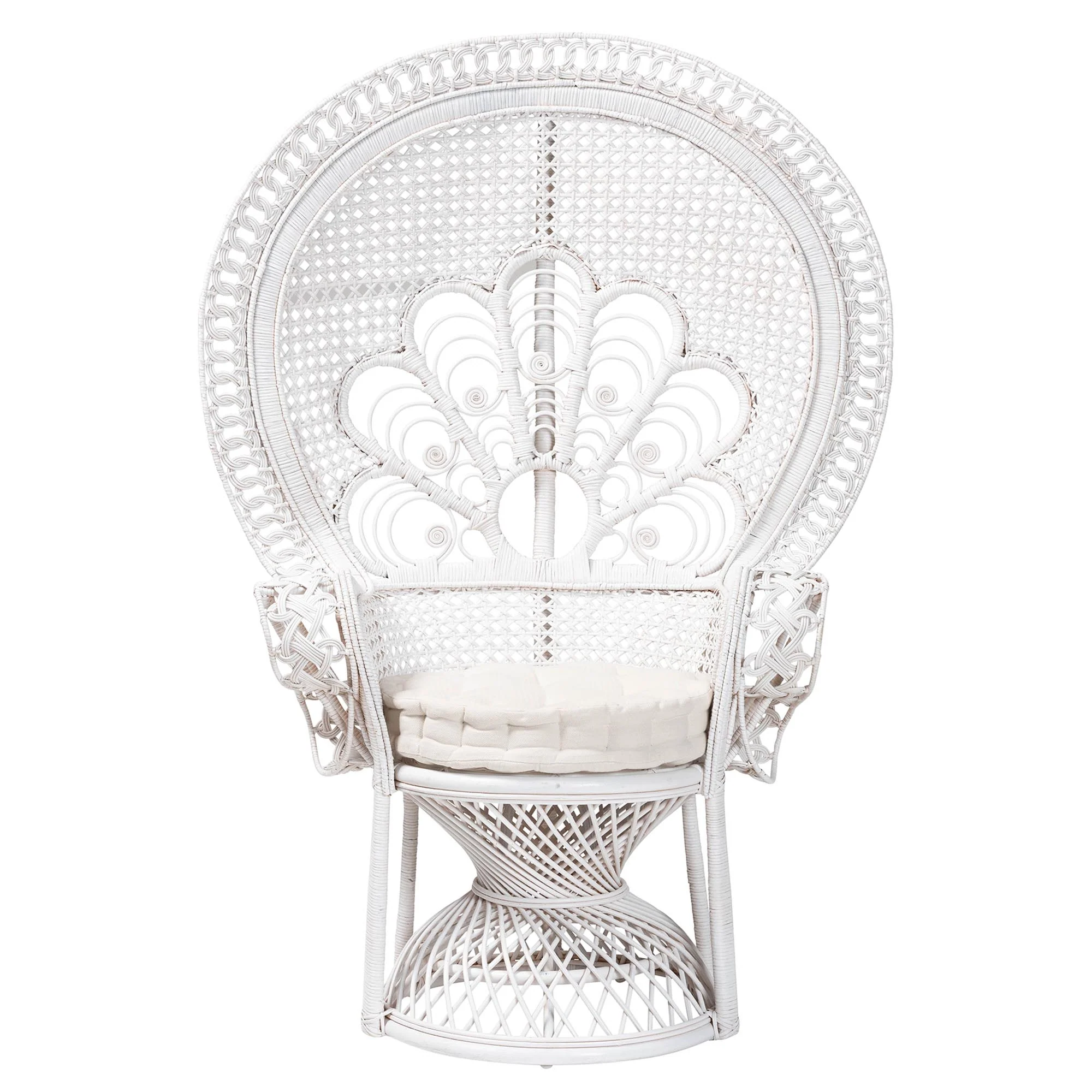 Baxton Studio bali & pari Ediva Modern Bohemian White Natural Rattan Peacock Accent Chair - Image 3