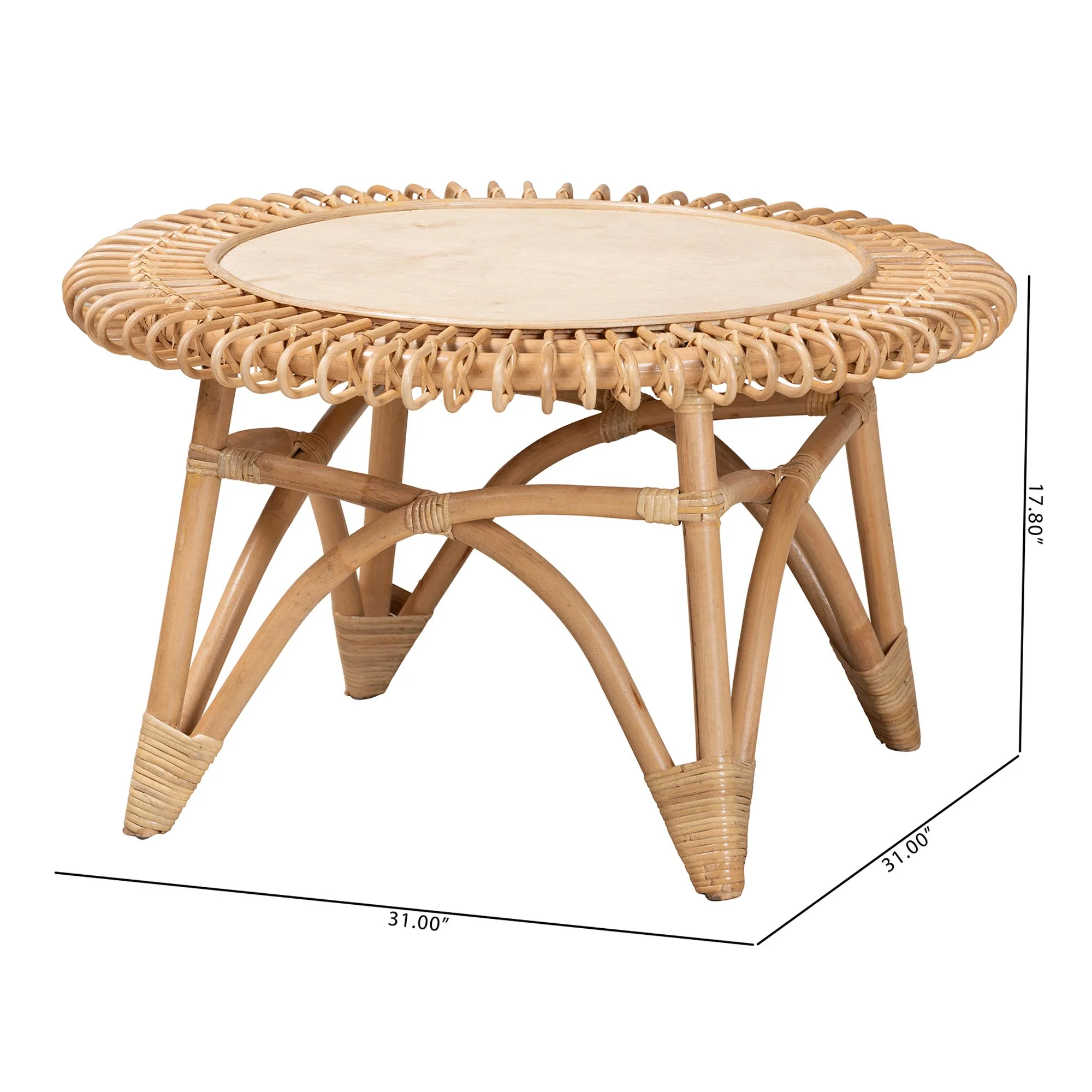 Baxton Studio bali & pari Elani Modern Bohemian Natural Rattan Coffee Table - Image 8