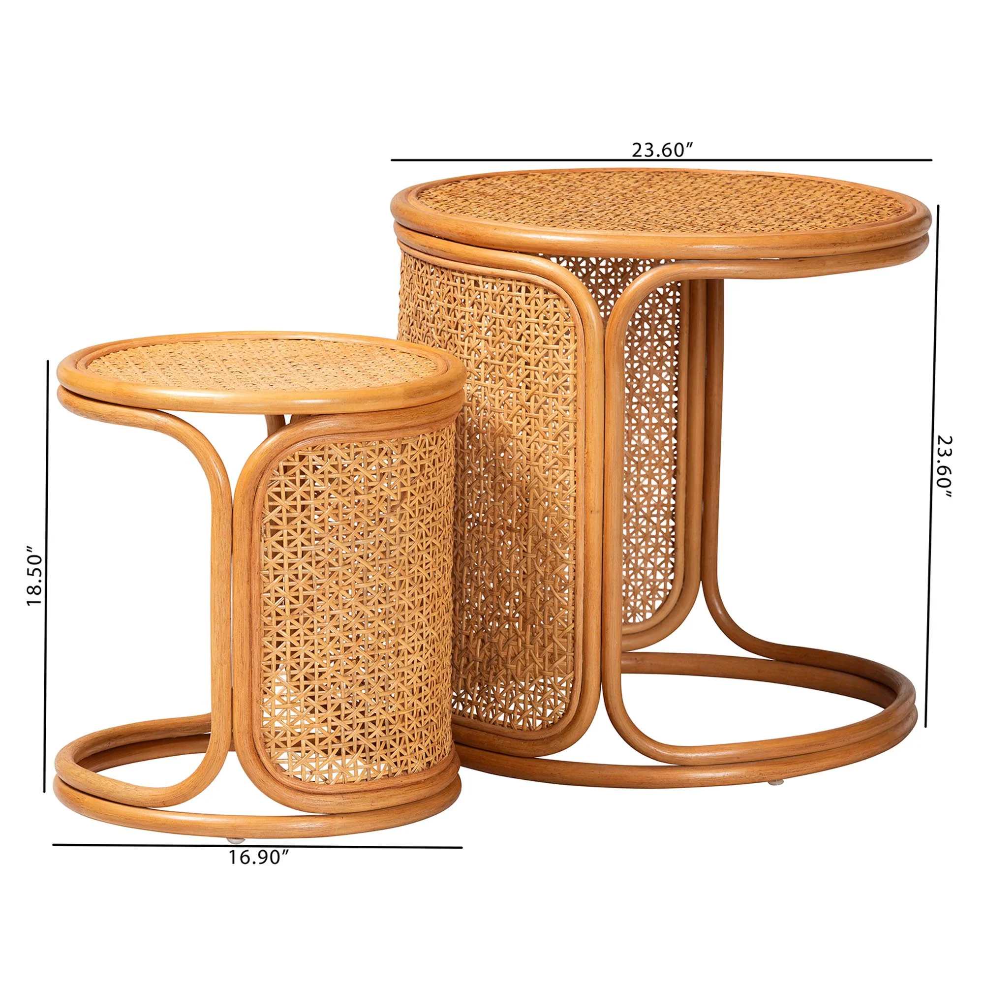 Baxton Studio bali & pari Eldon Bohemian Honey Rattan 2-Piece Nesting End Table Set - Image 2