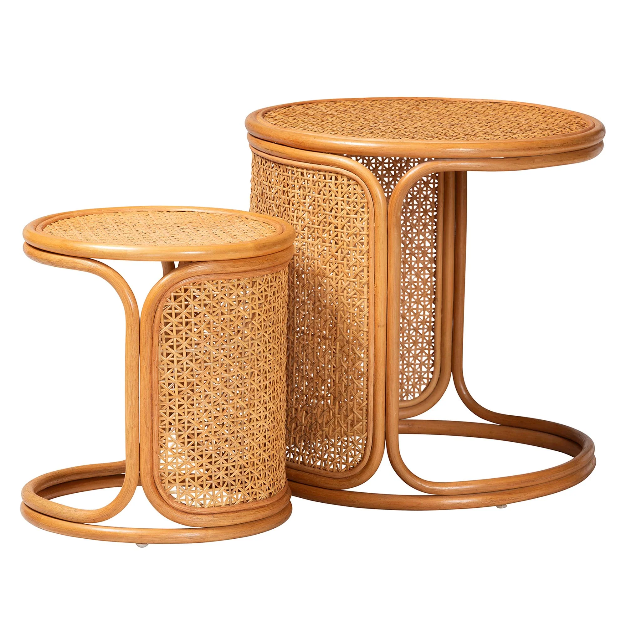 Baxton Studio bali & pari Eldon Bohemian Honey Rattan 2-Piece Nesting End Table Set - Image 3