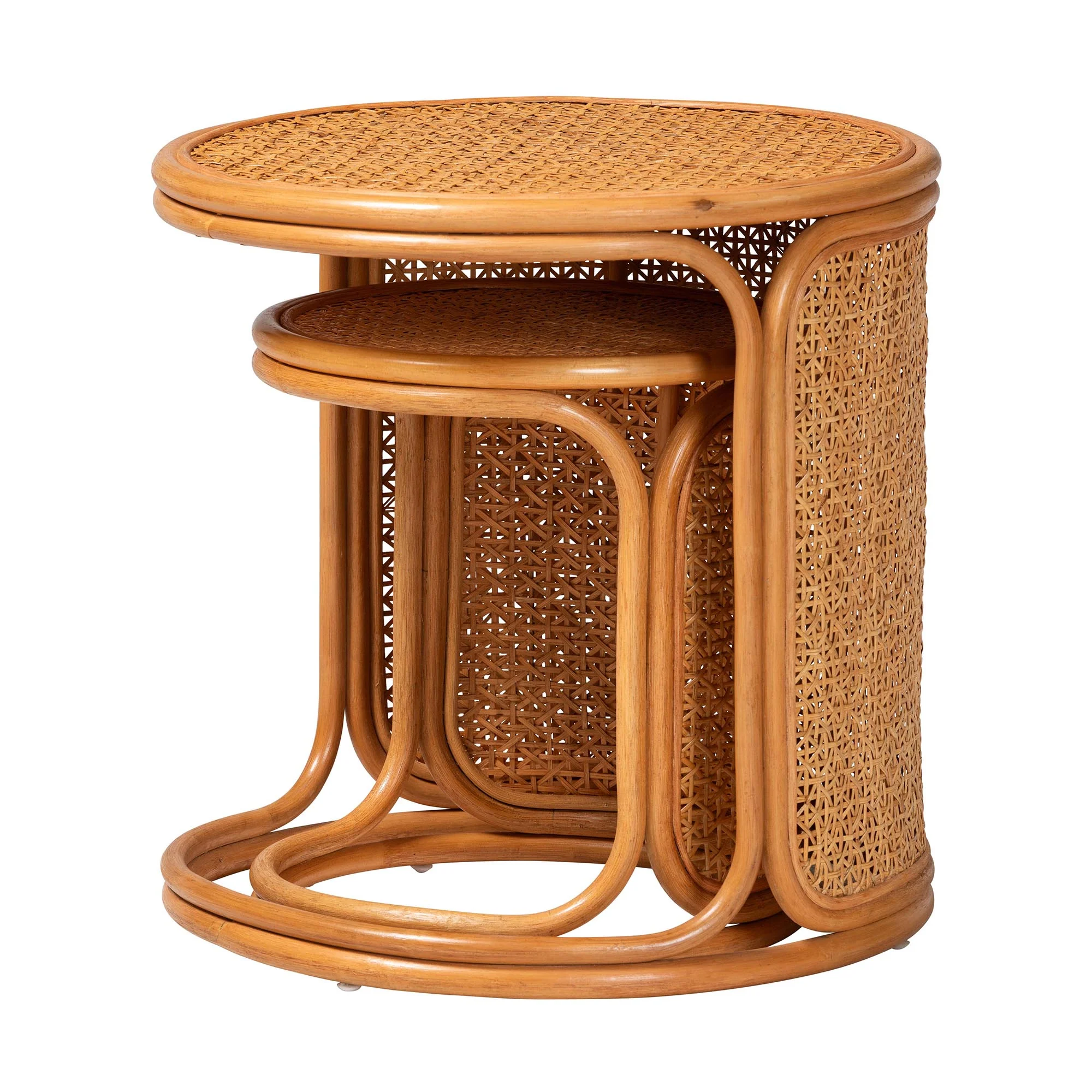 Baxton Studio bali & pari Eldon Bohemian Honey Rattan 2-Piece Nesting End Table Set - Image 4