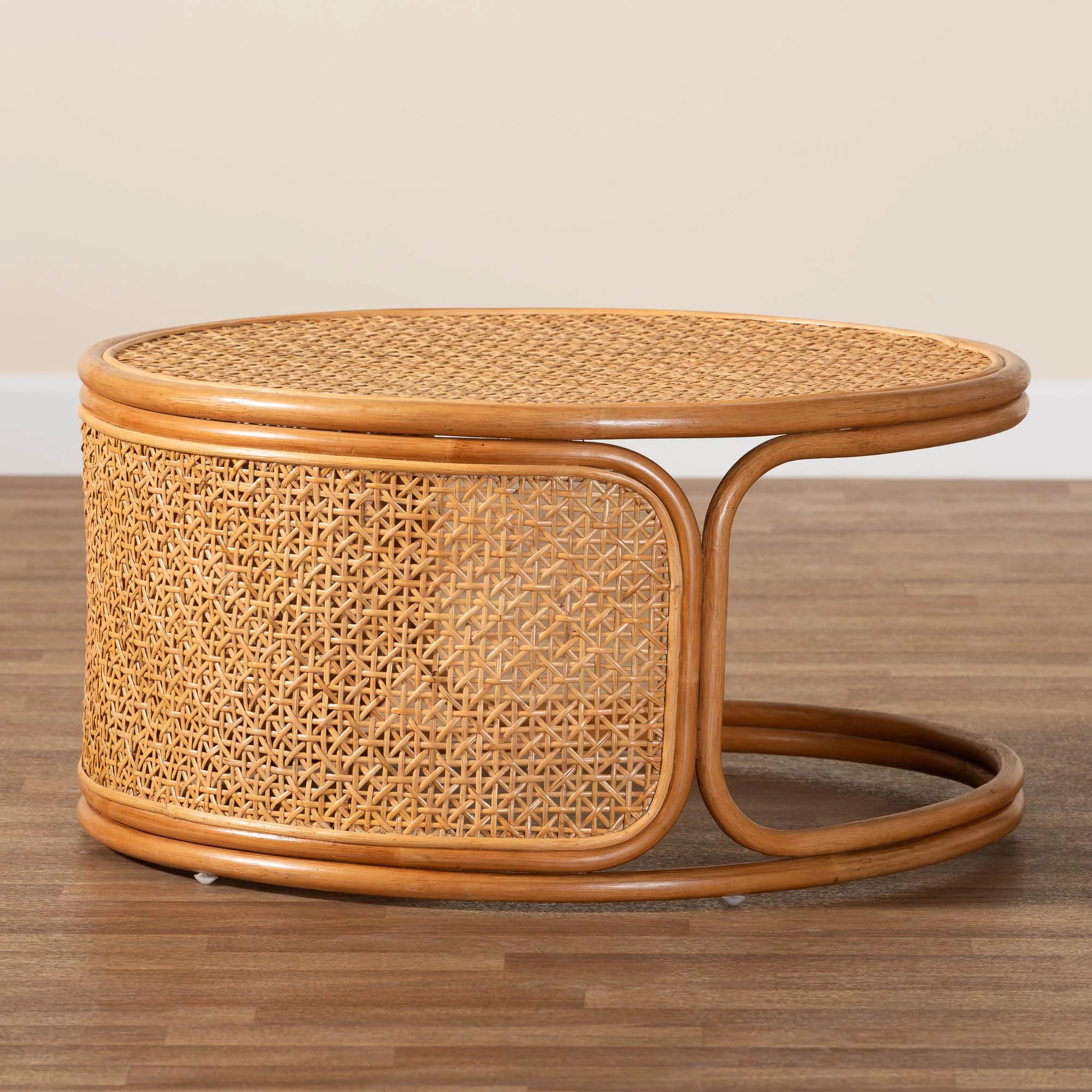 Baxton Studio bali & pari Eldon Bohemian Honey Rattan Coffee Table - Image 7