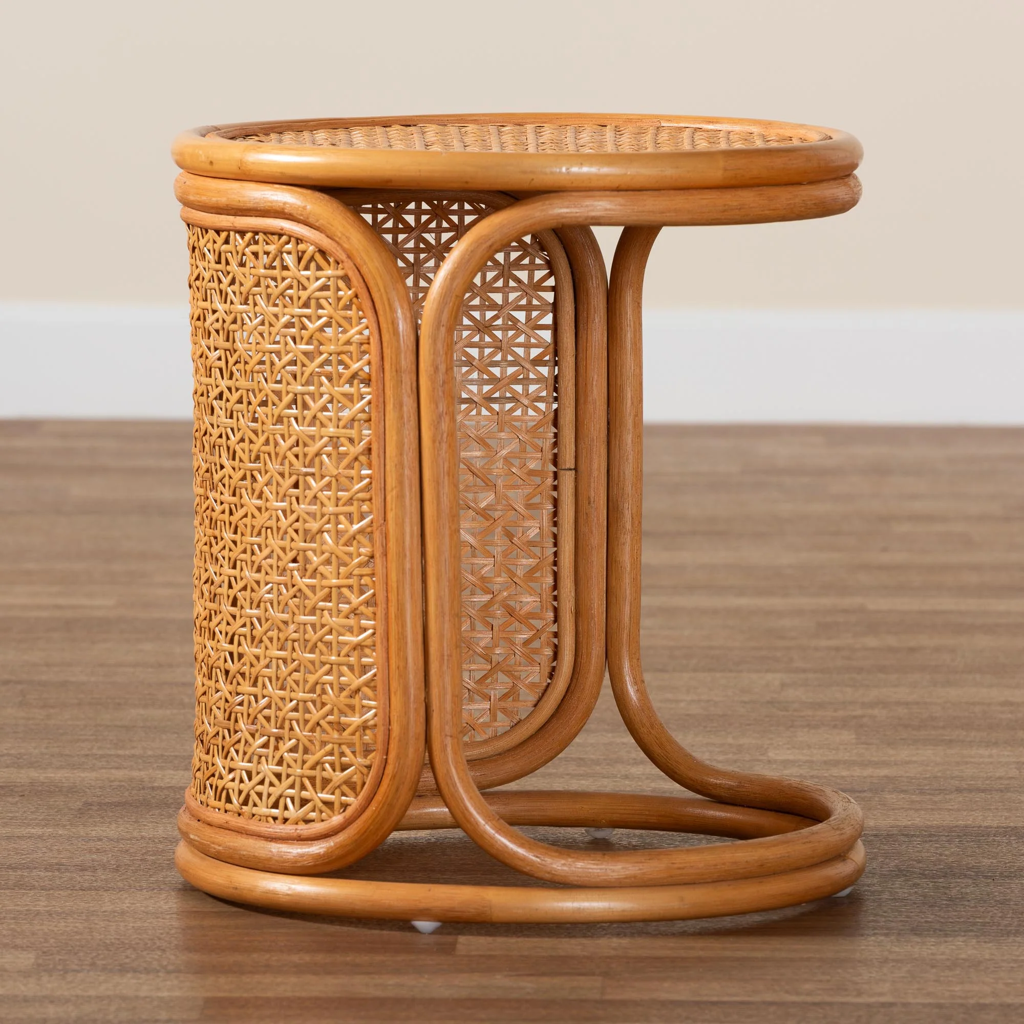 Baxton Studio bali & pari Eldon Bohemian Honey Rattan End Table - Image 8