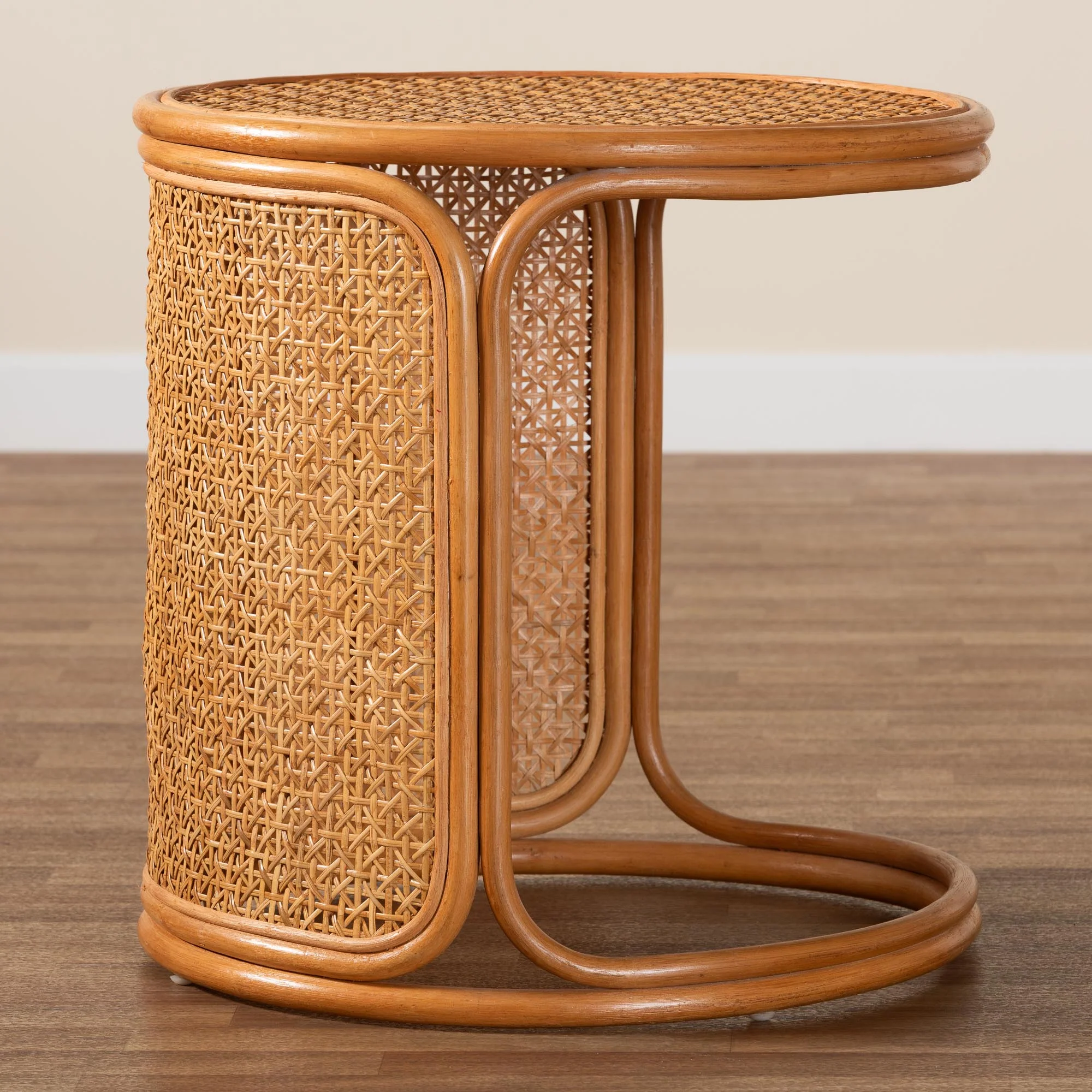 Baxton Studio bali & pari Eldon Bohemian Honey Rattan Large End Table - Image 8