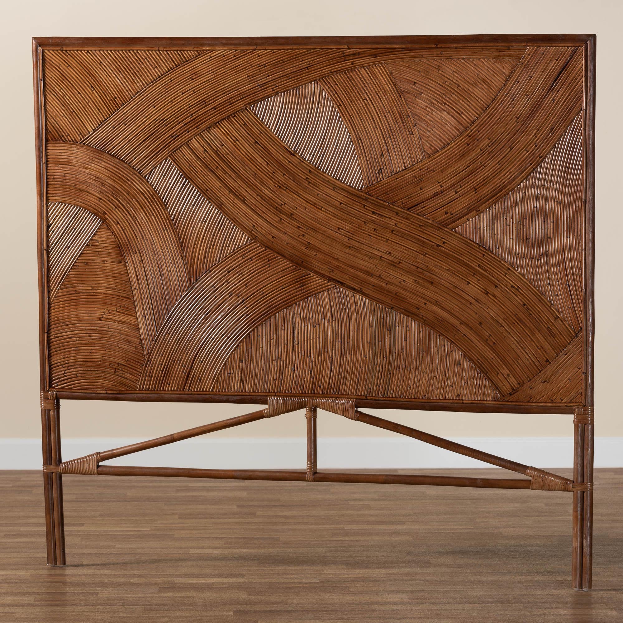 Baxton Studio bali & pari Elettra Bohemian Dark Brown Rattan King Size Standalone Headboard - Image 9