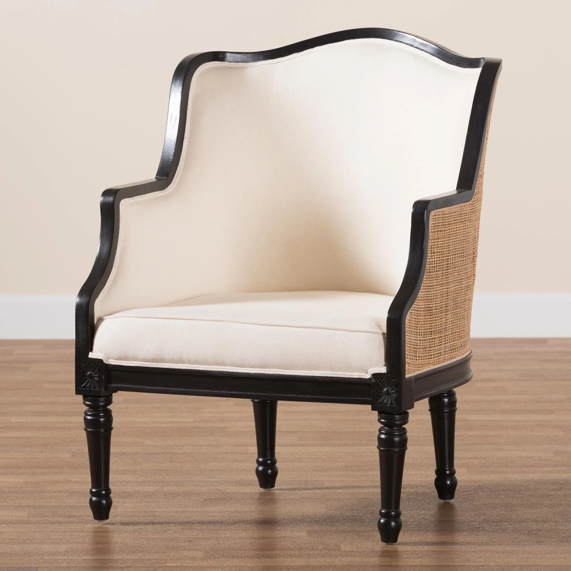 Baxton Studio bali & pari Elizette Traditional French Beige Fabric and Black Finished Wood Accent Chair - Image 2