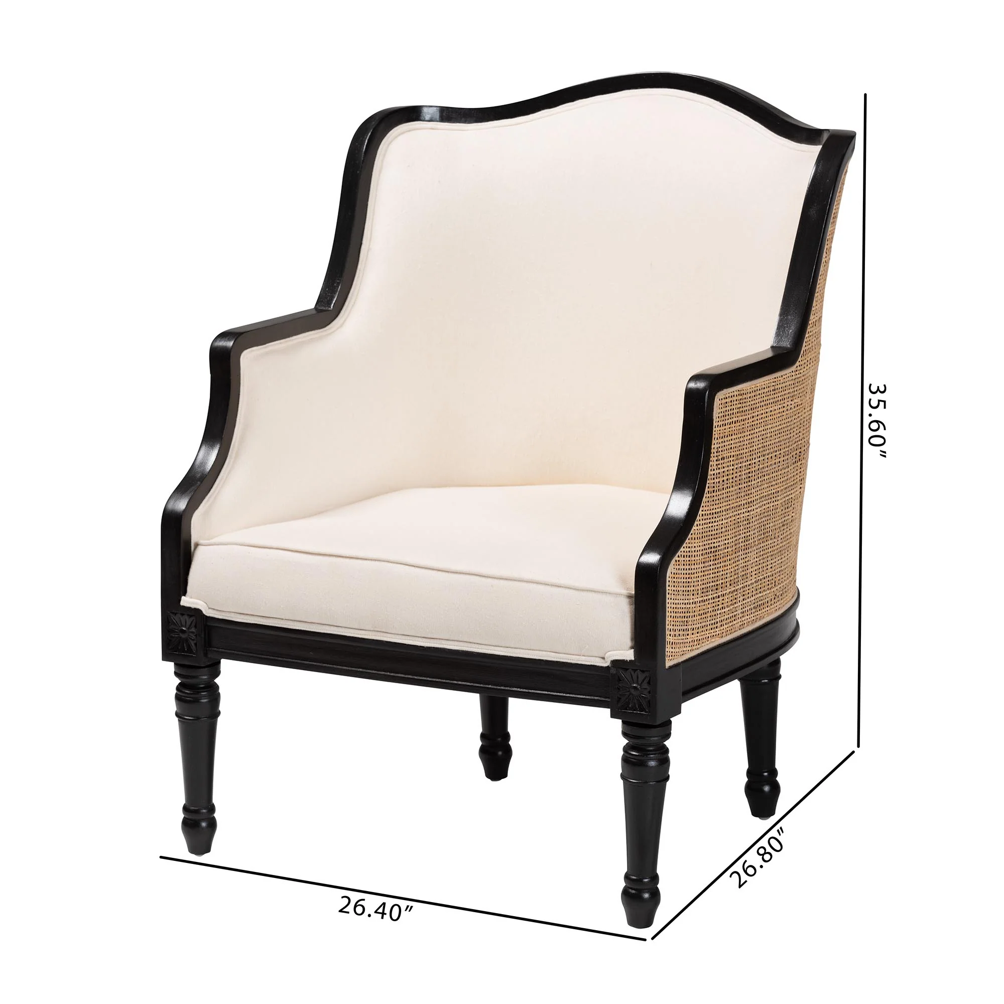 Baxton Studio bali & pari Elizette Traditional French Beige Fabric and Black Finished Wood Accent Chair - Image 3