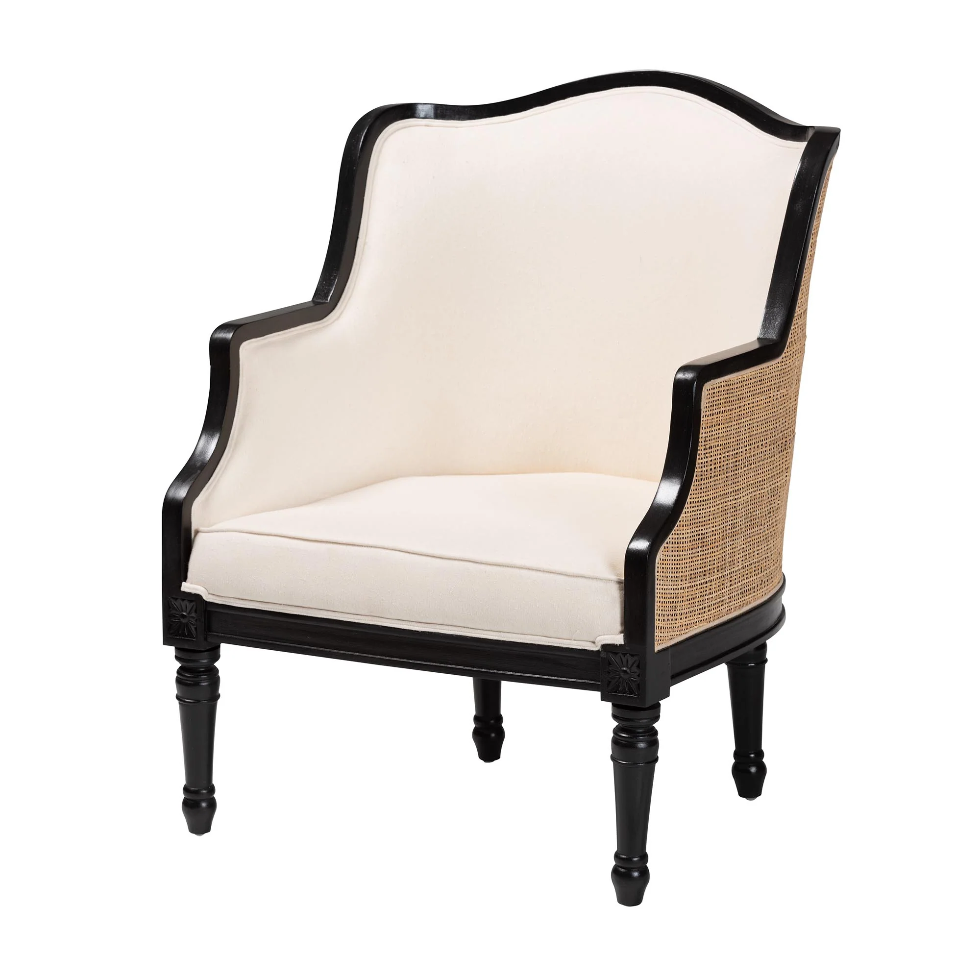 Baxton Studio bali & pari Elizette Traditional French Beige Fabric and Black Finished Wood Accent Chair - Image 4