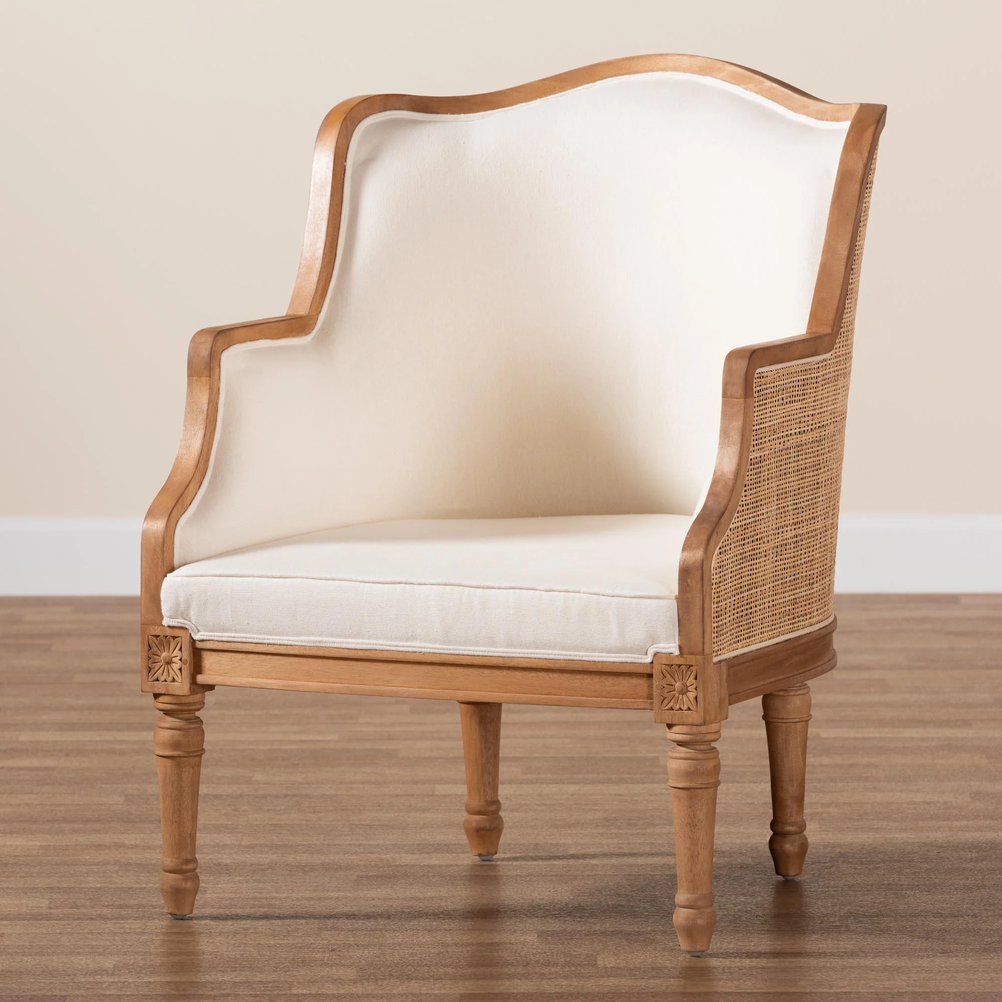 Baxton Studio bali & pari Elizette Traditional French Beige Fabric and Honey Oak Finished Wood Accent Chair - Image 2