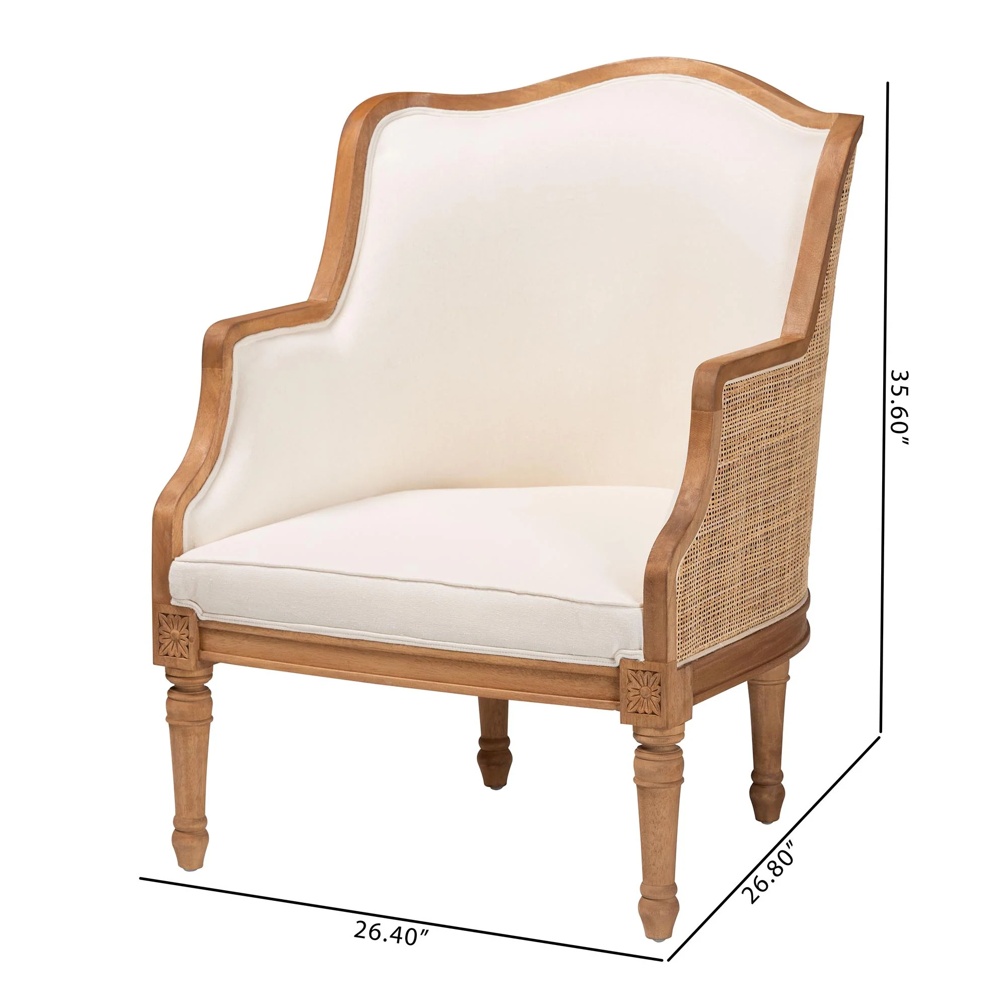 Baxton Studio bali & pari Elizette Traditional French Beige Fabric and Honey Oak Finished Wood Accent Chair - Image 3