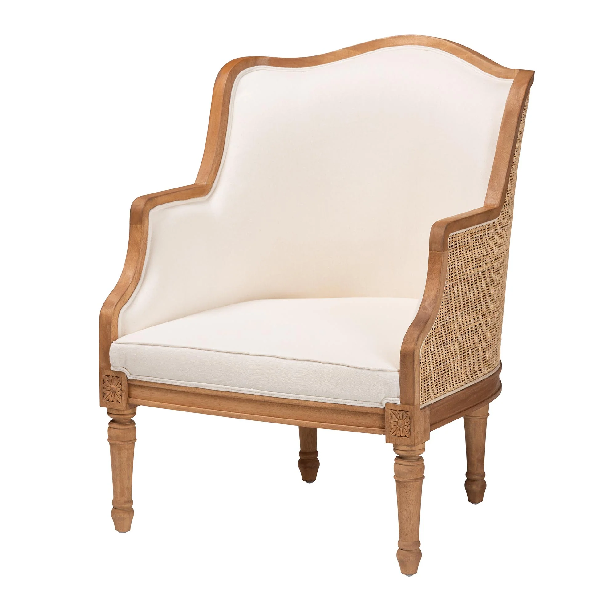 Baxton Studio bali & pari Elizette Traditional French Beige Fabric and Honey Oak Finished Wood Accent Chair - Image 4