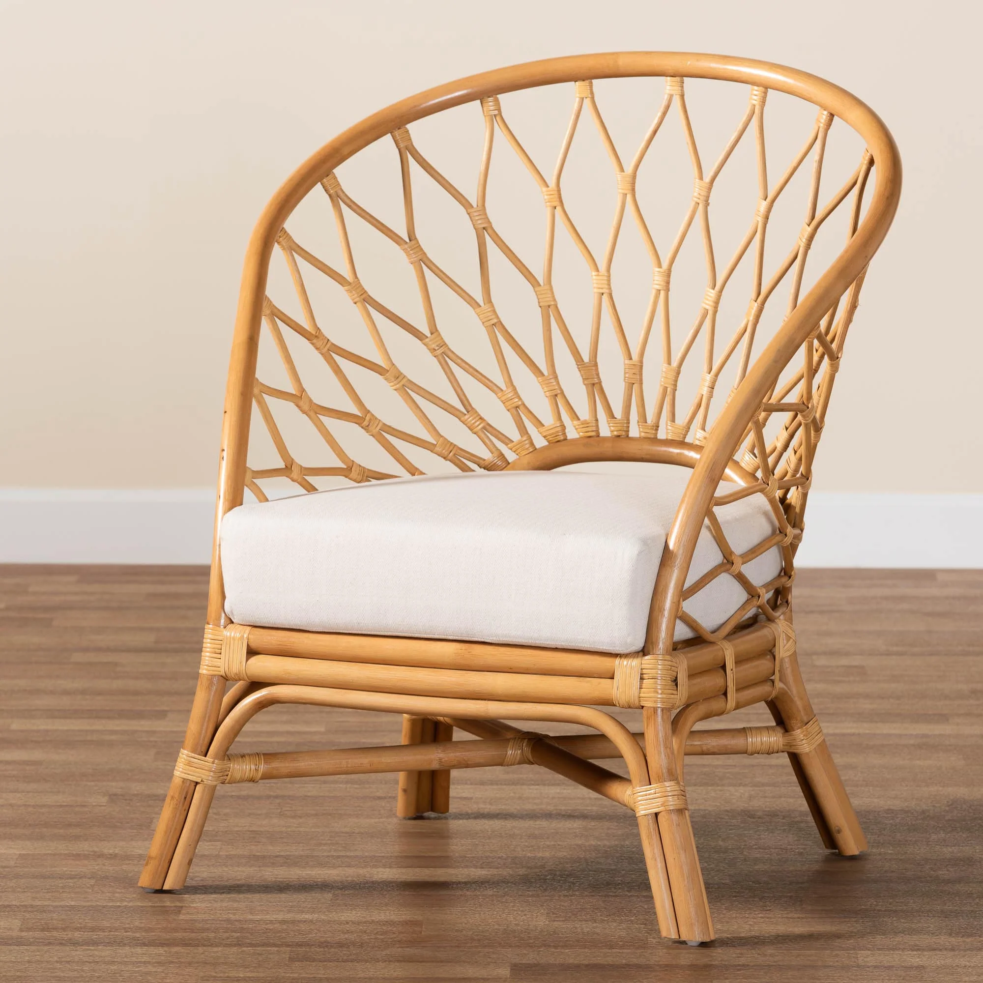 Baxton Studio bali & pari Emmeline Bohemian Honey Rattan Accent Chair - Image 9