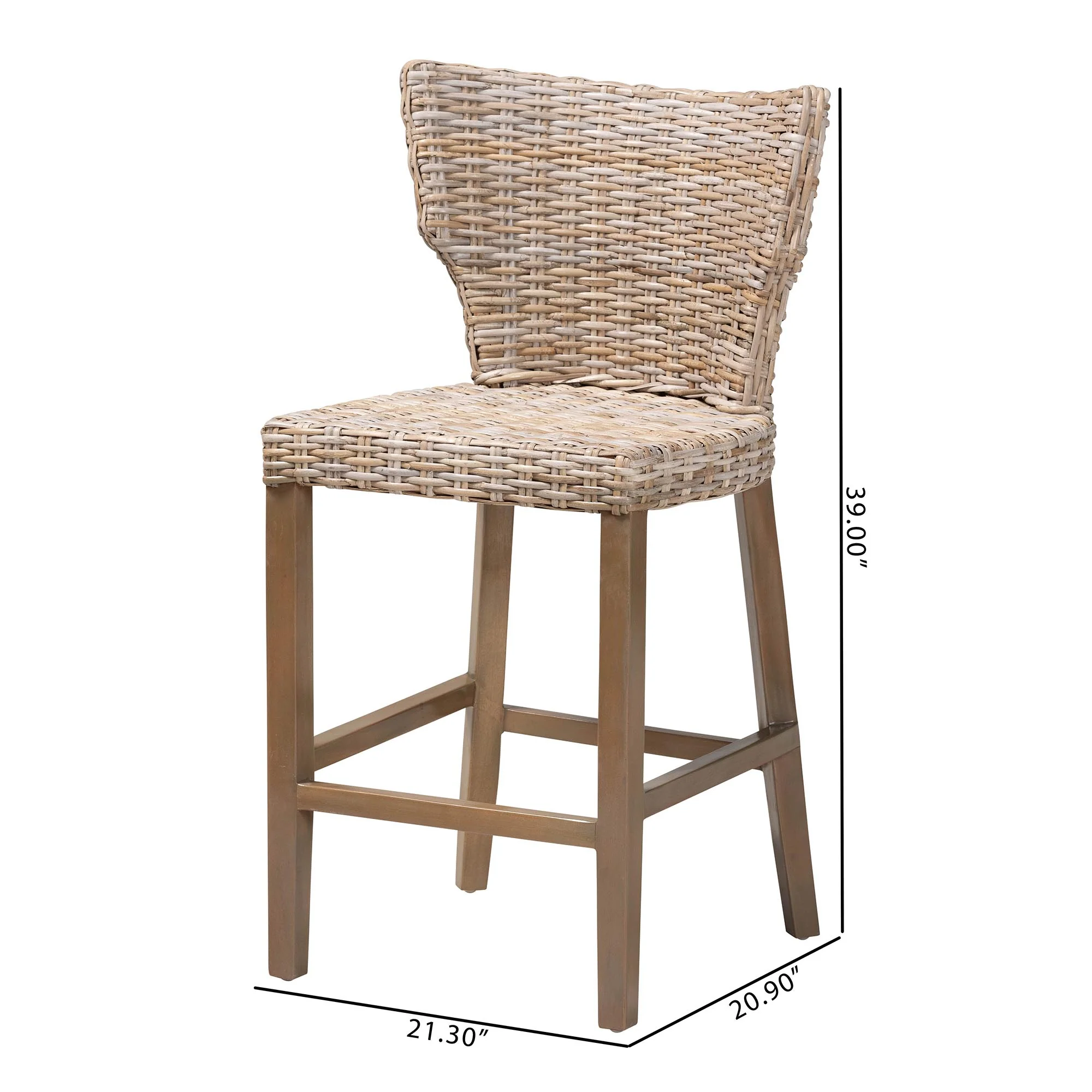 Baxton Studio bali & pari Enver Modern Bohemian Grey Kubu Rattan and Mahogany Wood Counter Stool - Image 3