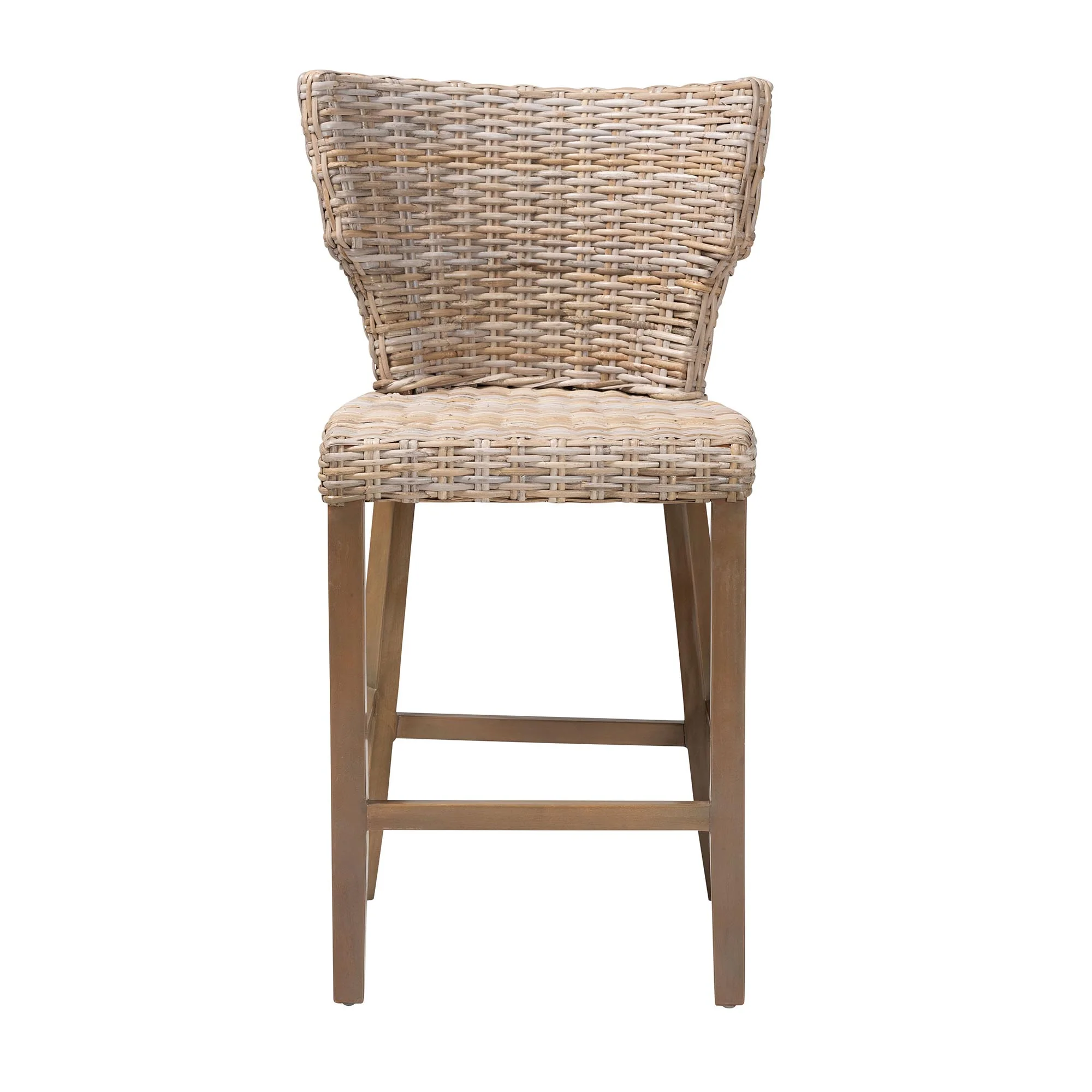 Baxton Studio bali & pari Enver Modern Bohemian Grey Kubu Rattan and Mahogany Wood Counter Stool - Image 5