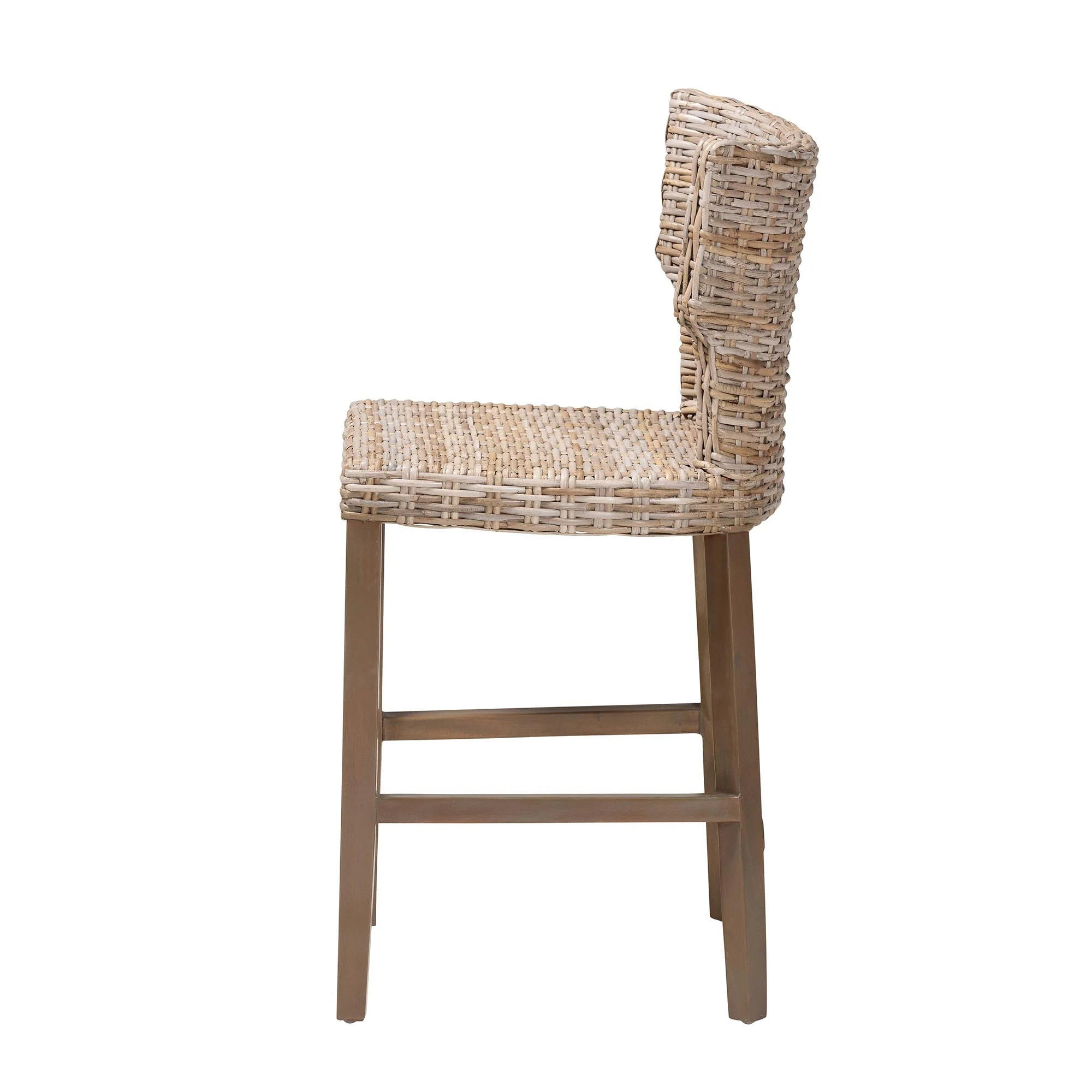 Baxton Studio bali & pari Enver Modern Bohemian Grey Kubu Rattan and Mahogany Wood Counter Stool - Image 6