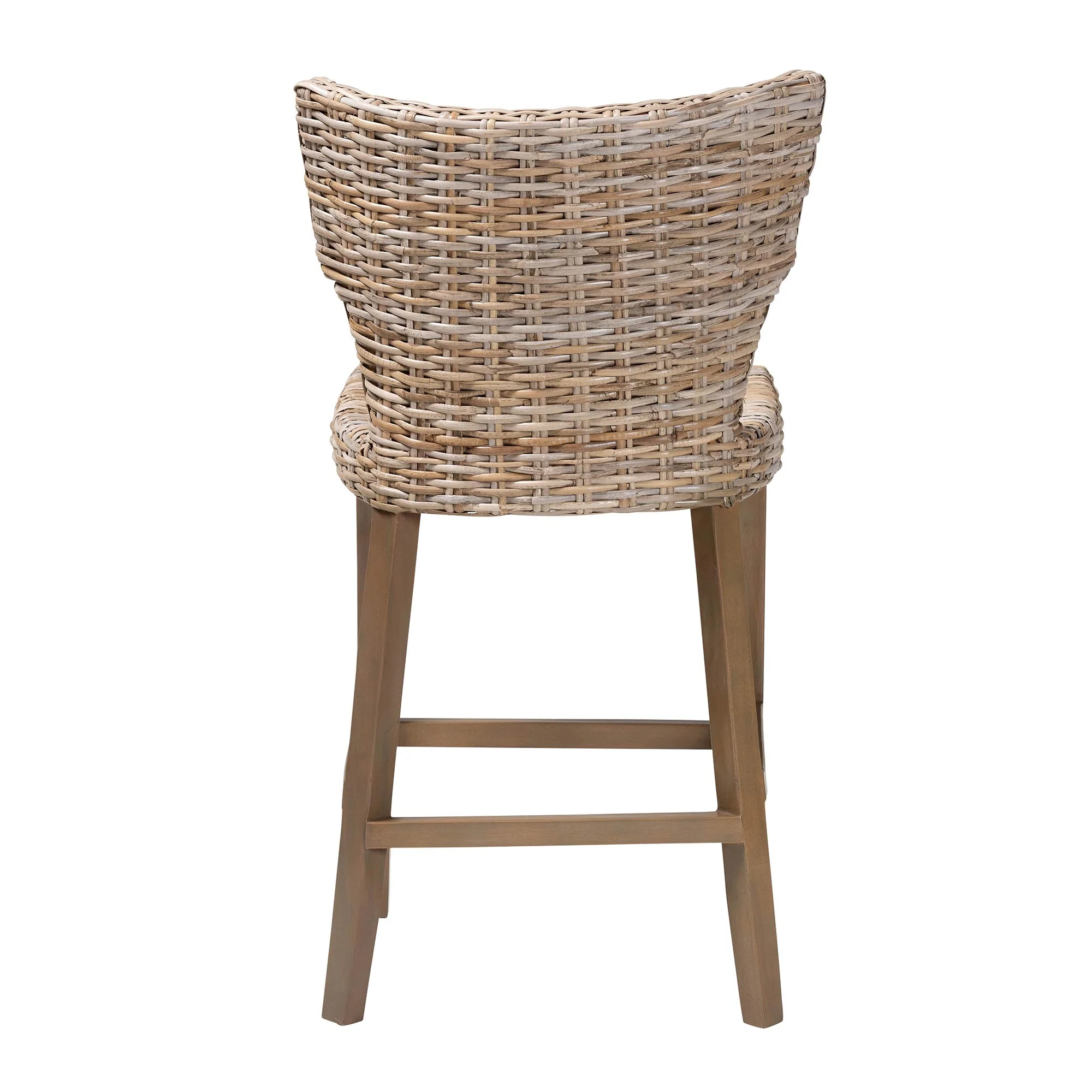 Baxton Studio bali & pari Enver Modern Bohemian Grey Kubu Rattan and Mahogany Wood Counter Stool - Image 7