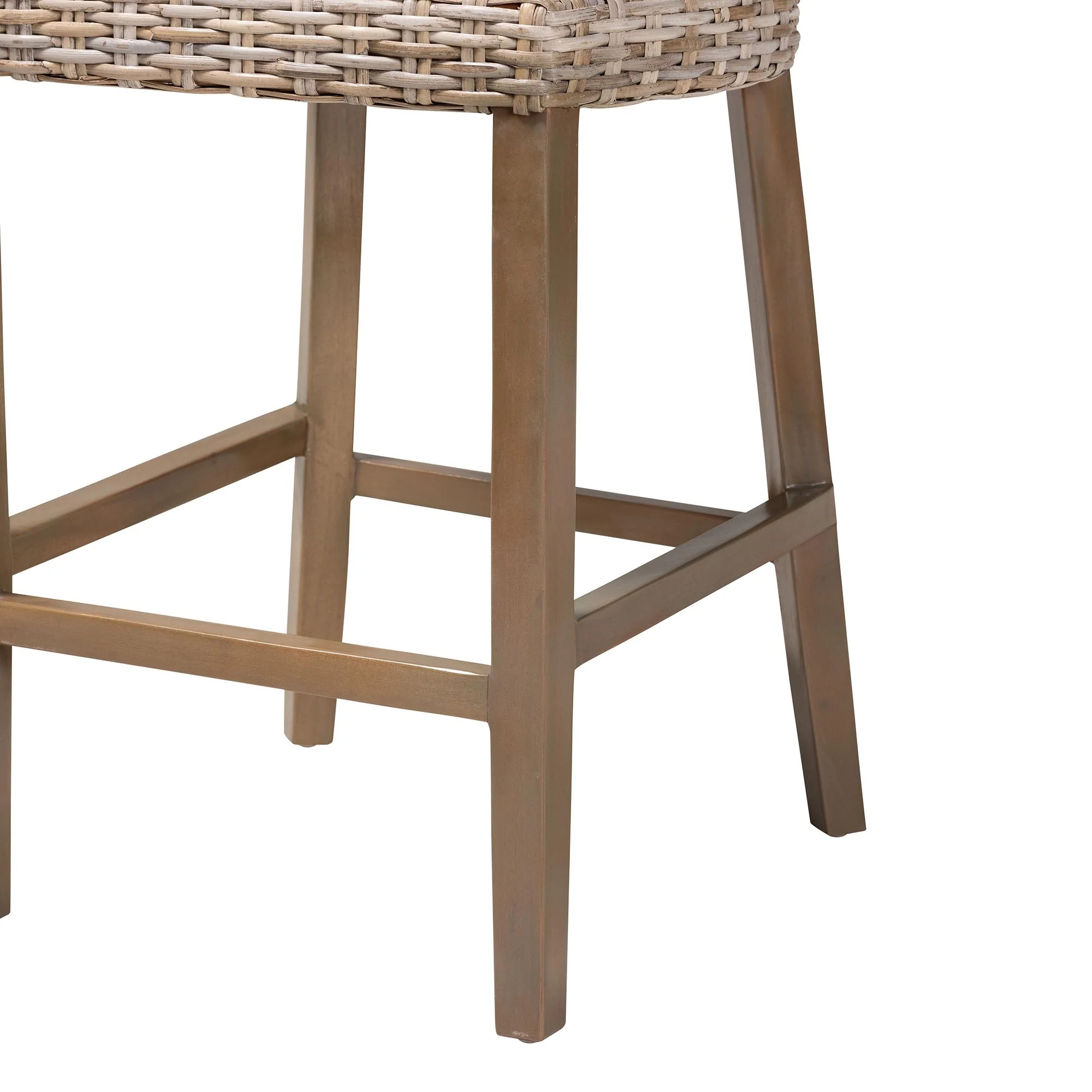 Baxton Studio bali & pari Enver Modern Bohemian Grey Kubu Rattan and Mahogany Wood Counter Stool - Image 9