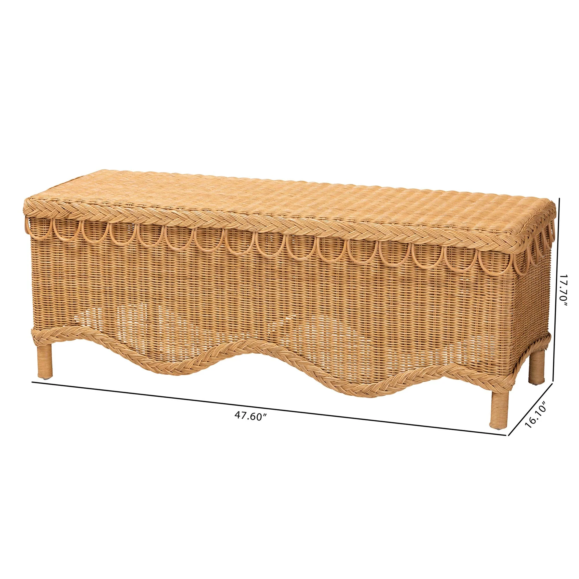 Baxton Studio bali & pari Erla Bohemian Light Honey Rattan Accent Bench with Scallop border - Image 3