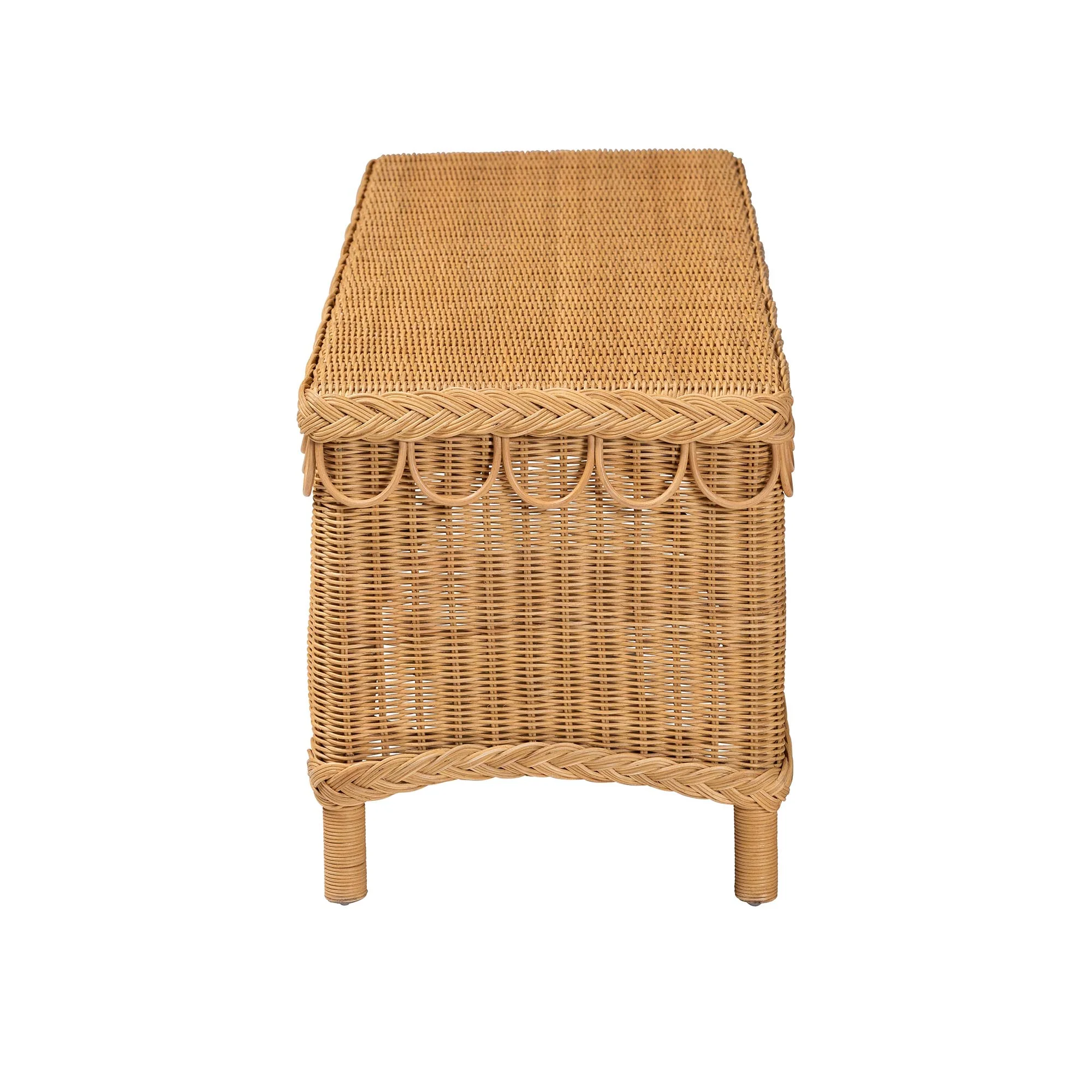 Baxton Studio bali & pari Erla Bohemian Light Honey Rattan Accent Bench with Scallop border - Image 6
