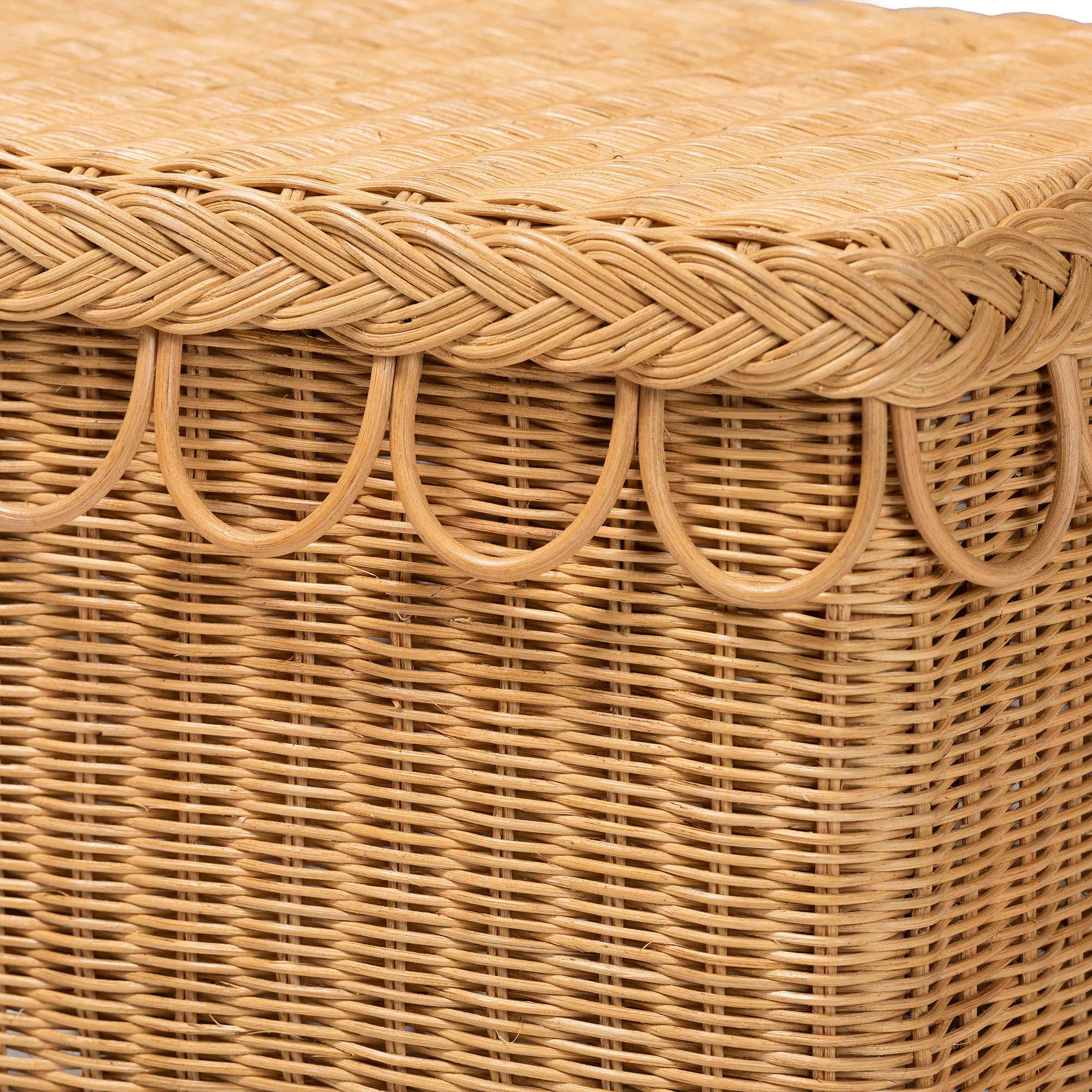 Baxton Studio bali & pari Erla Bohemian Light Honey Rattan Accent Bench with Scallop border - Image 7