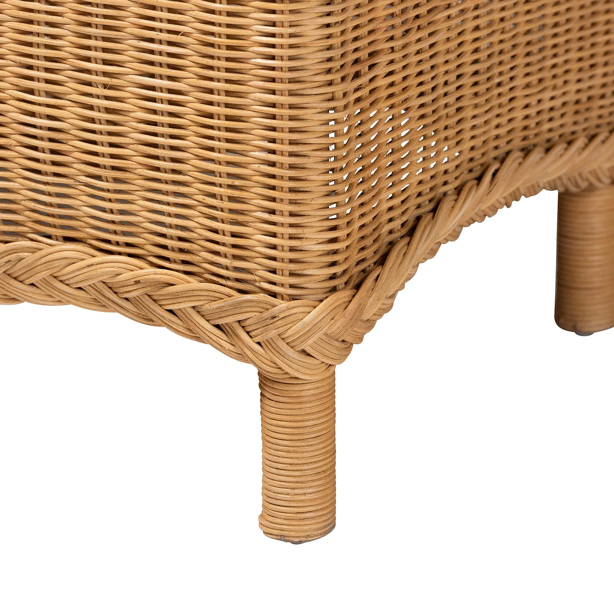 Baxton Studio bali & pari Erla Bohemian Light Honey Rattan Accent Bench with Scallop border - Image 8