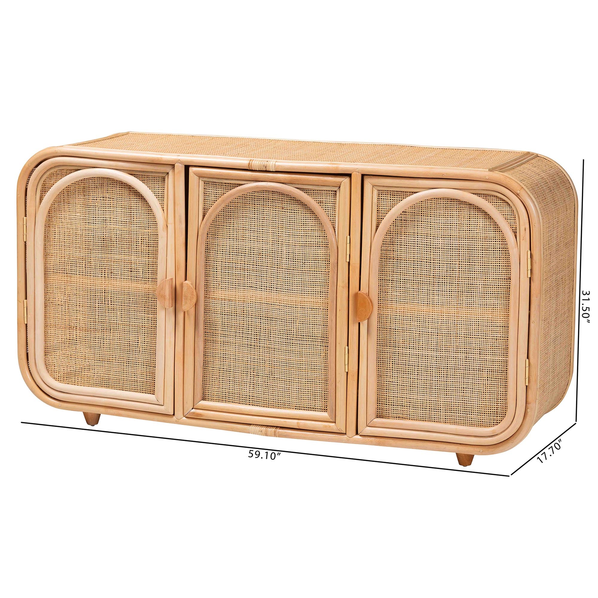 Baxton Studio bali & pari Evania Bohemian Natural Rattan 3-Door Storage Cabinet - Image 10