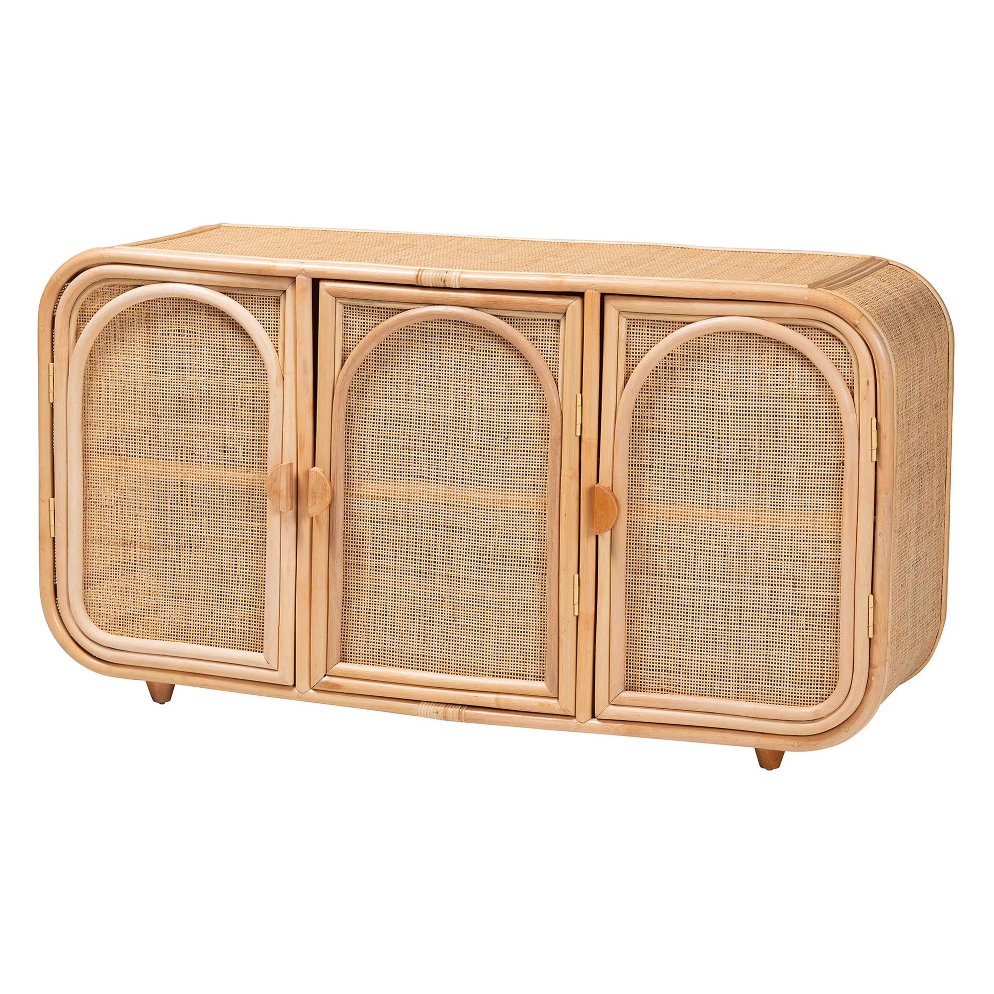 Baxton Studio bali & pari Evania Bohemian Natural Rattan 3-Door Storage Cabinet - Image 2