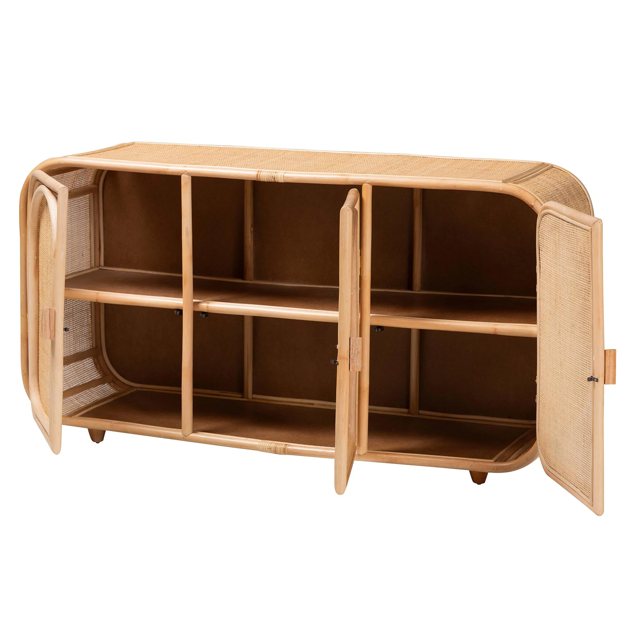 Baxton Studio bali & pari Evania Bohemian Natural Rattan 3-Door Storage Cabinet - Image 3