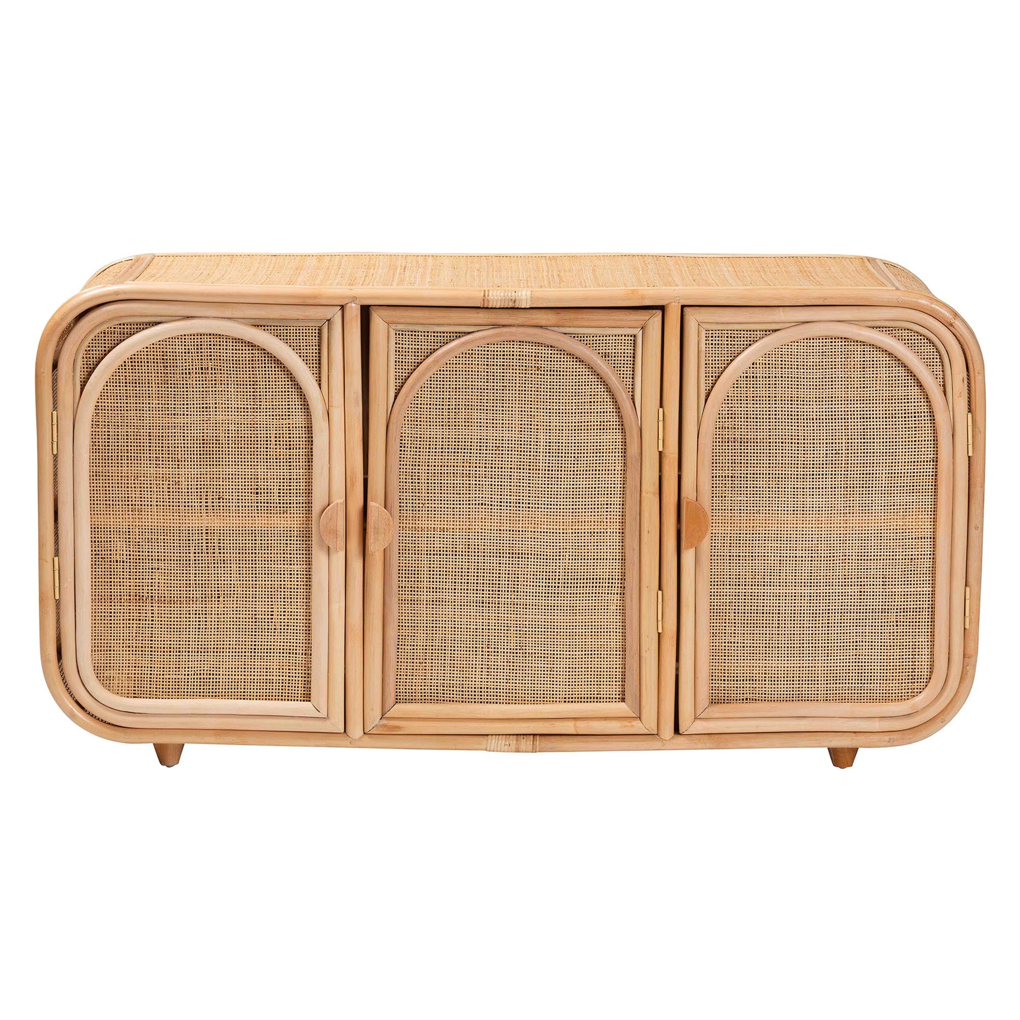 Baxton Studio bali & pari Evania Bohemian Natural Rattan 3-Door Storage Cabinet - Image 4