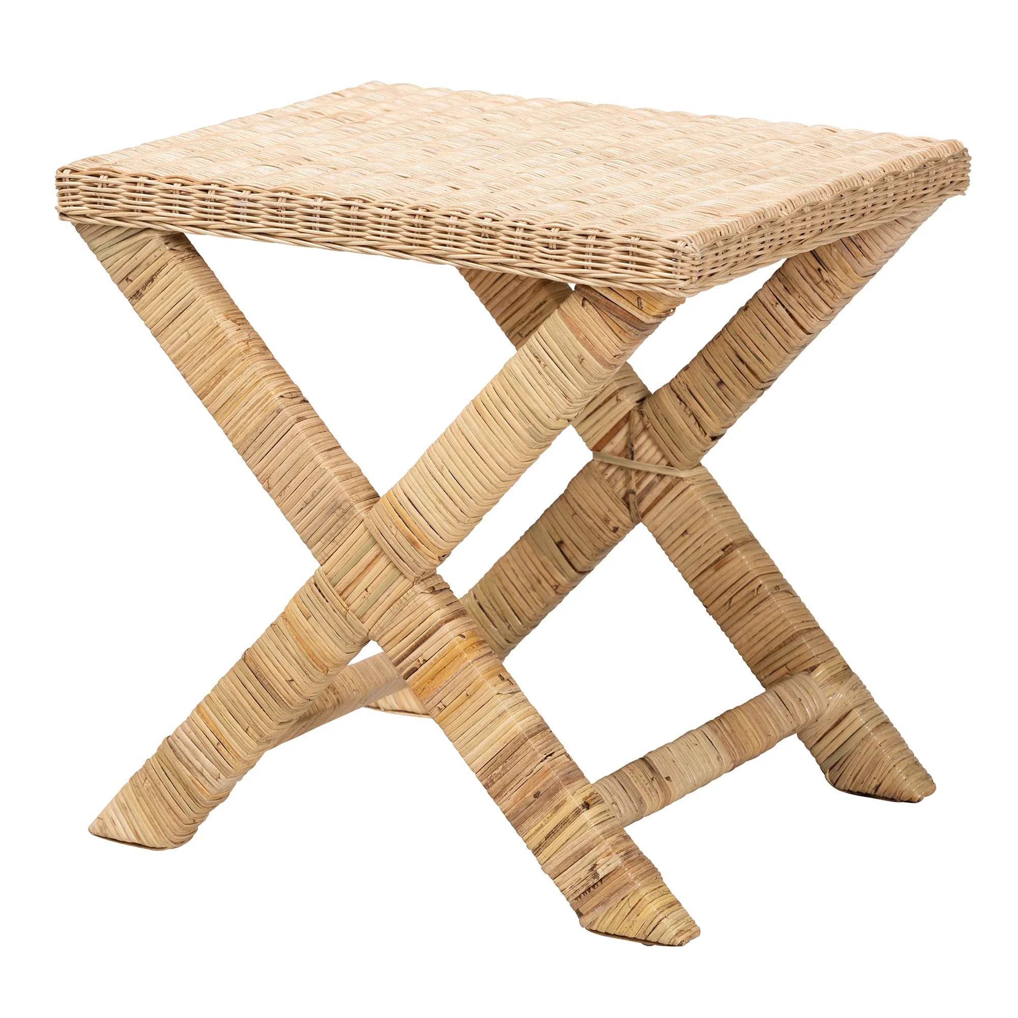 Baxton Studio bali & pari Farica Modern Bohemian Natural Rattan And Mahogany Accent Bench - Image 2