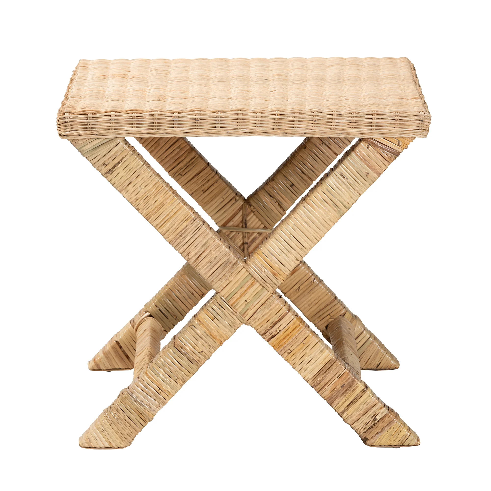 Baxton Studio bali & pari Farica Modern Bohemian Natural Rattan And Mahogany Accent Bench - Image 3