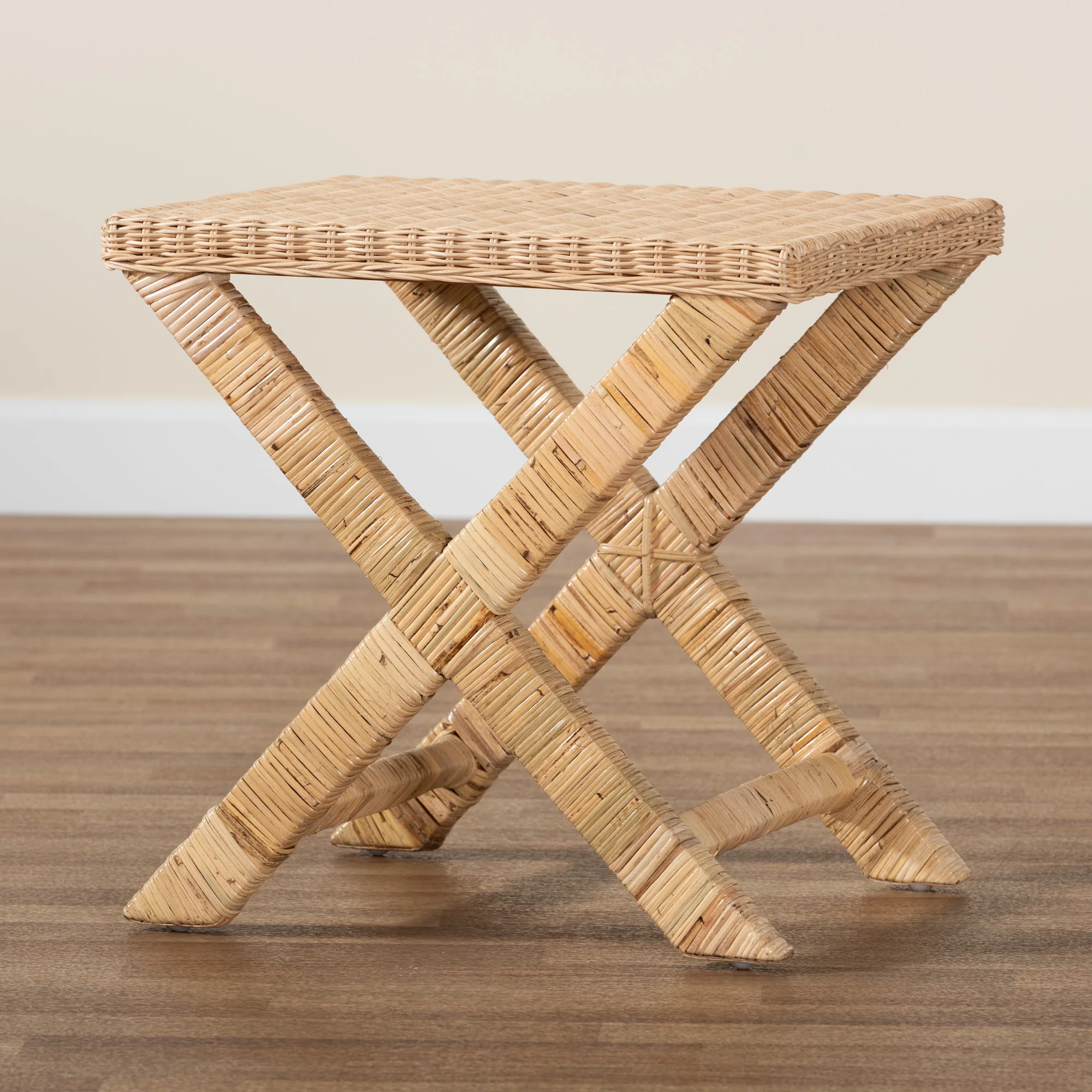 Baxton Studio bali & pari Farica Modern Bohemian Natural Rattan And Mahogany Accent Bench - Image 9