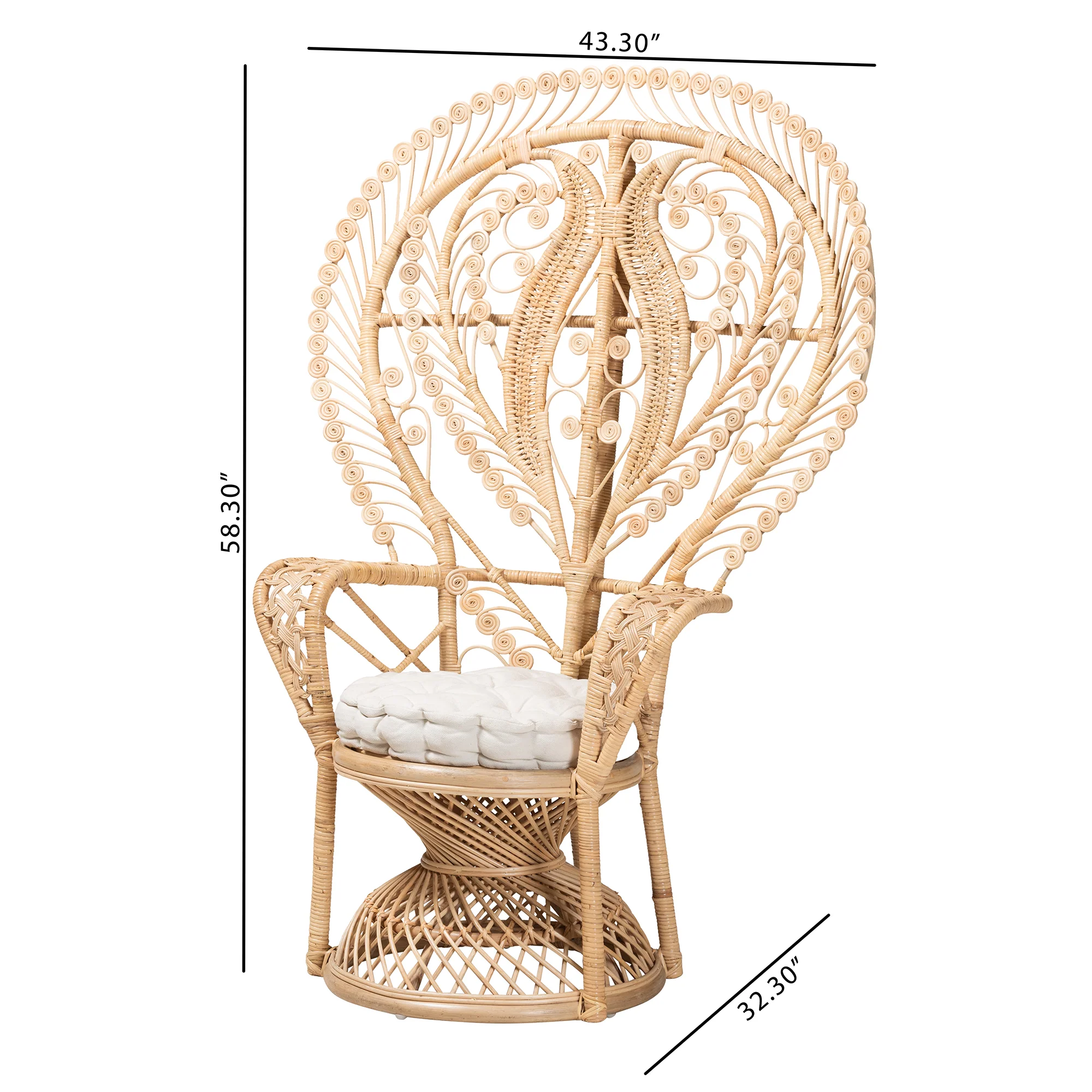 Baxton Studio bali & pari Fedra Modern Bohemian Natural Brown Rattan Peacock Accent Chair - Image 10