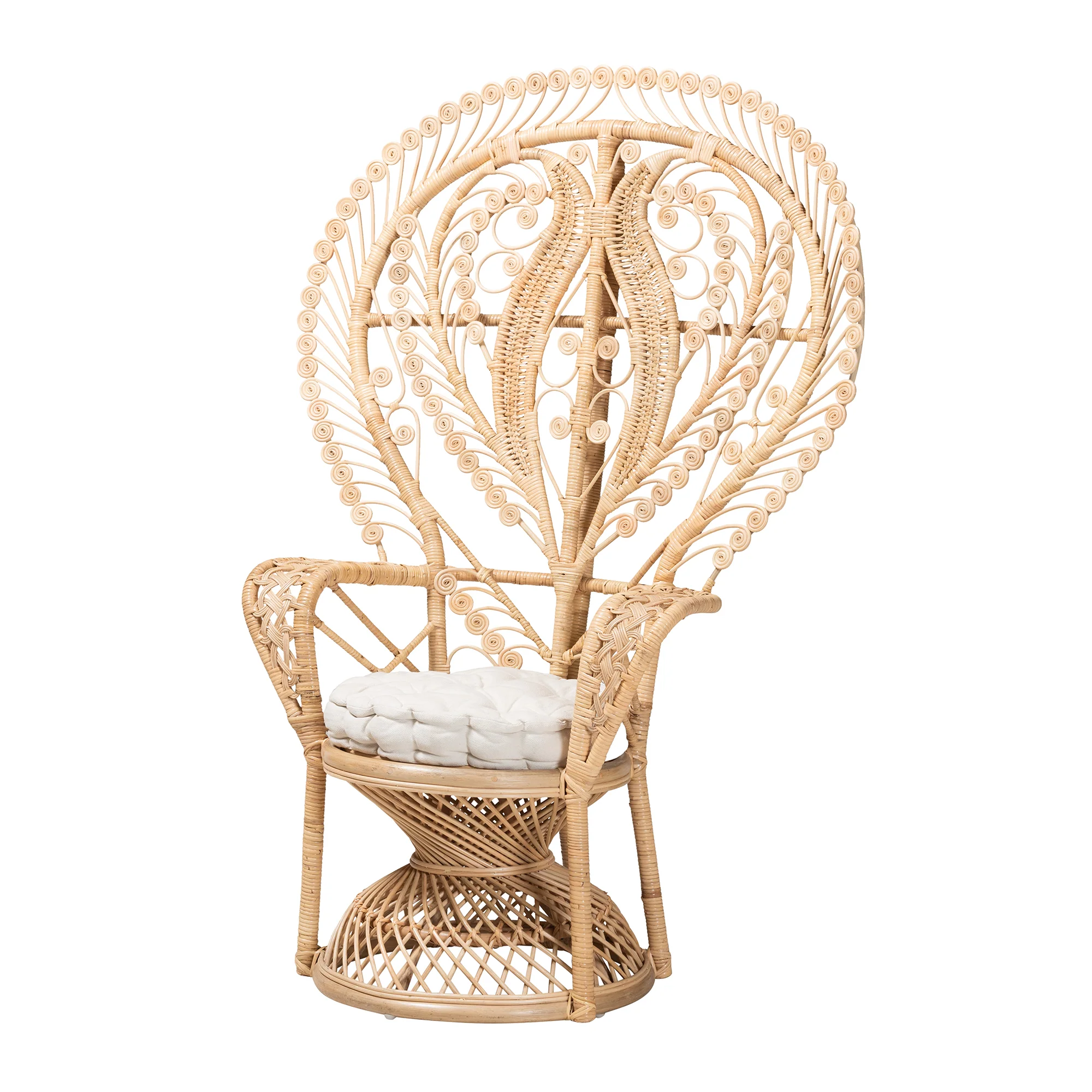 Baxton Studio bali & pari Fedra Modern Bohemian Natural Brown Rattan Peacock Accent Chair - Image 2